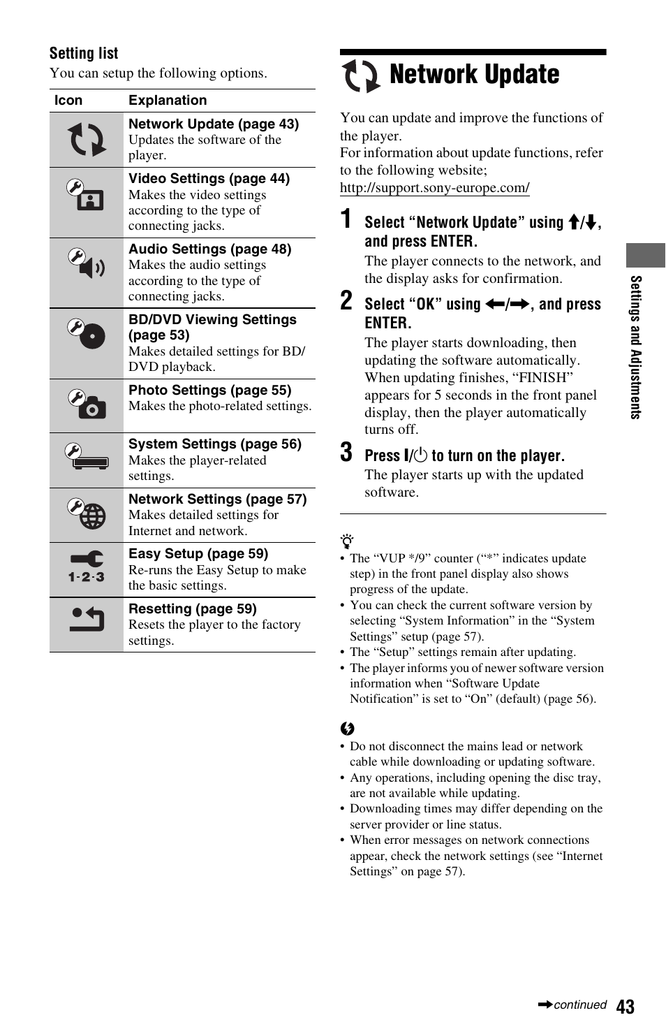 Network update | Sony BDP-S5000ES User Manual | Page 43 / 79