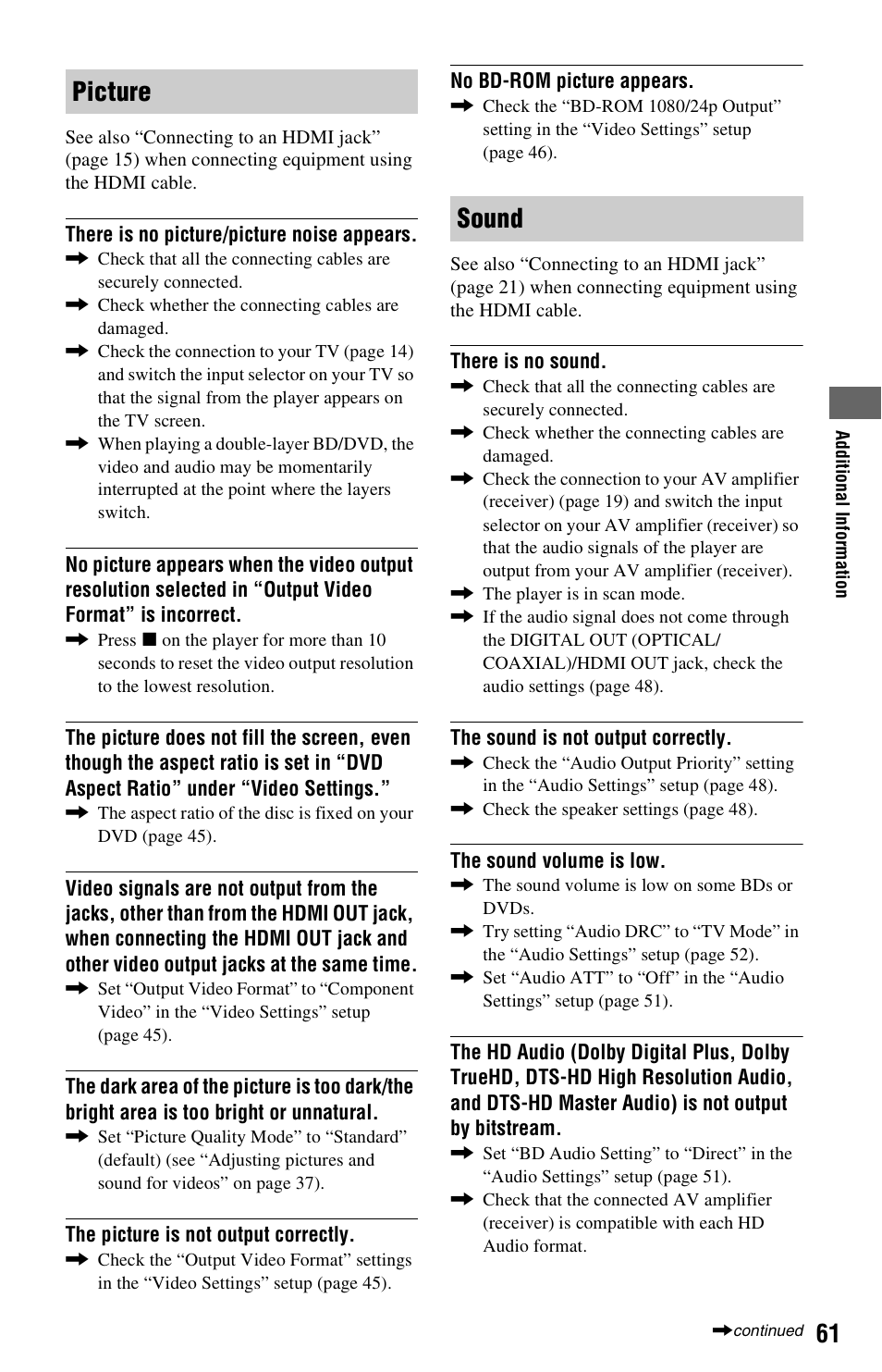 Picture sound | Sony BDP-S5000ES User Manual | Page 61 / 79