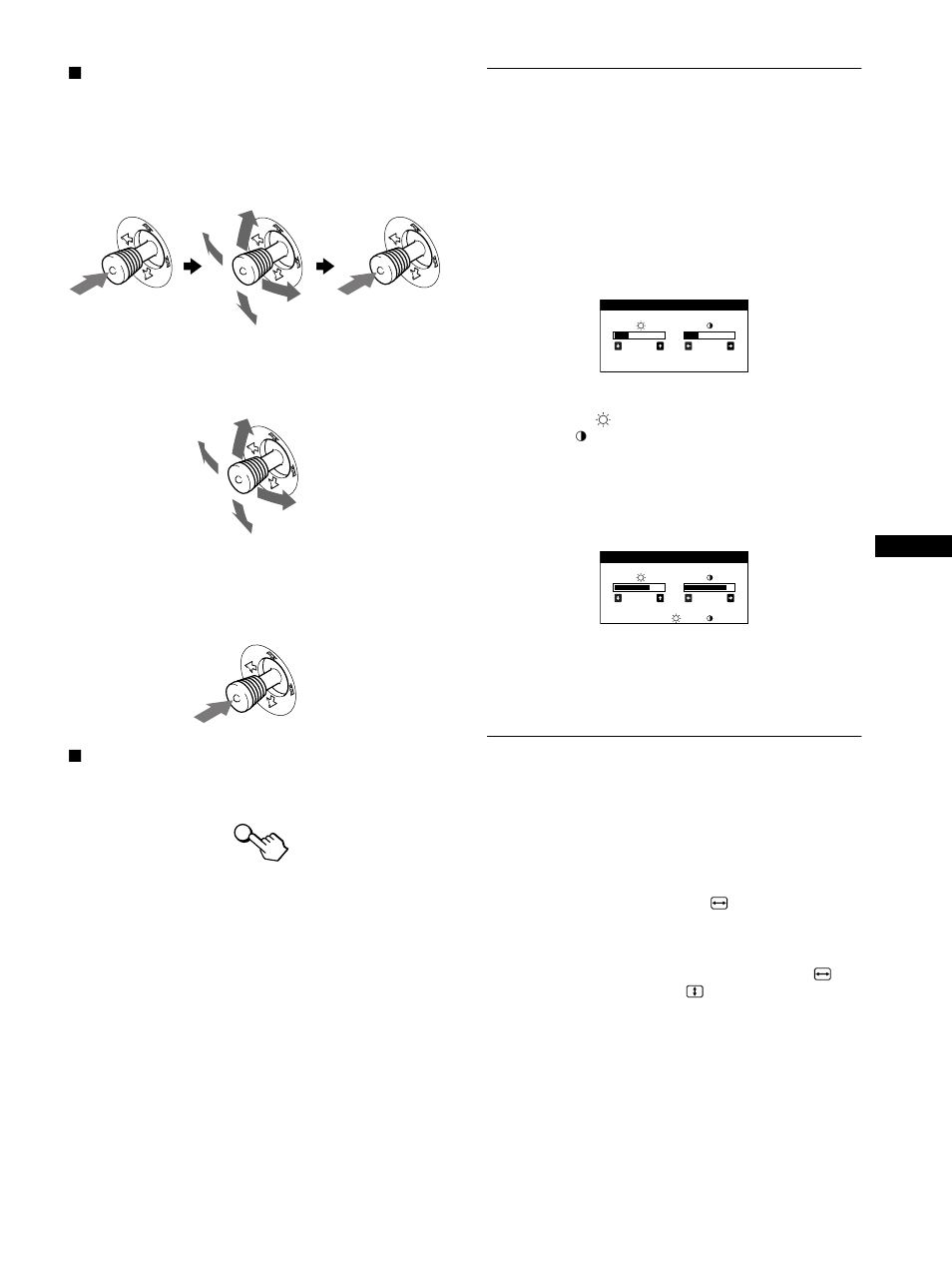 Adjusting the brightness and contrast, Adjusting the size of the picture (size) | Sony GDM-F500R User Manual | Page 11 / 148
