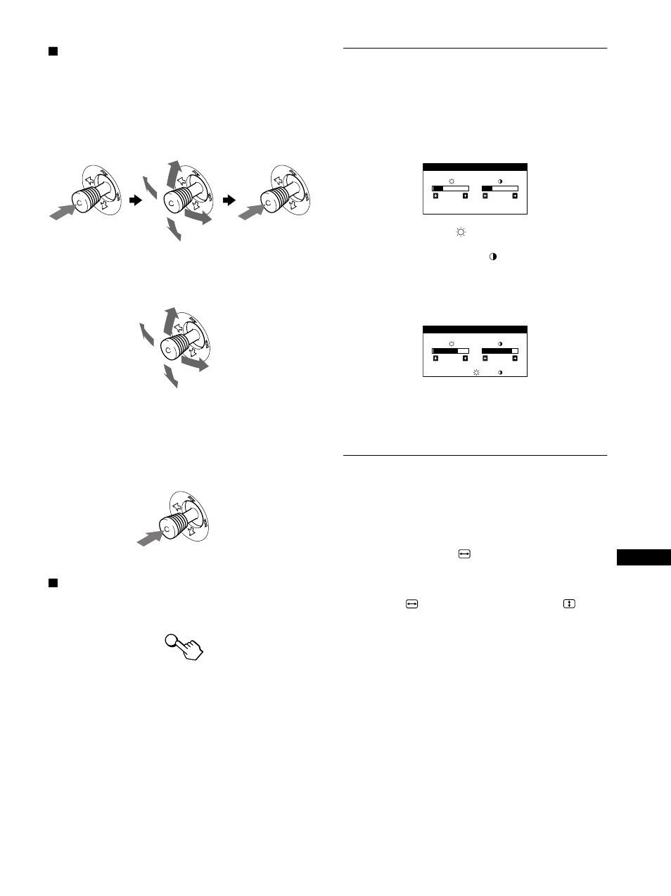 Justera ljusstyrka och kontrast, Justera bildstorlek (storl.), Ak (sidan 11) | Sidan 11, L. (sidan 11 | Sony GDM-F500R User Manual | Page 119 / 148
