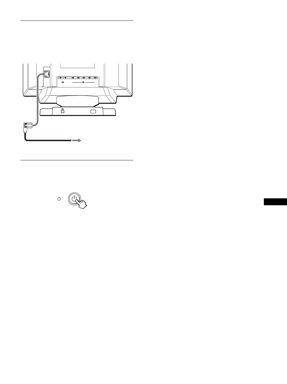 Paso 2: conexión del cable de alimentación, Paso 3: encendido del monitor y del ordenador, Paso 2 | Paso 3 | Sony GDM-F500R User Manual | Page 61 / 148