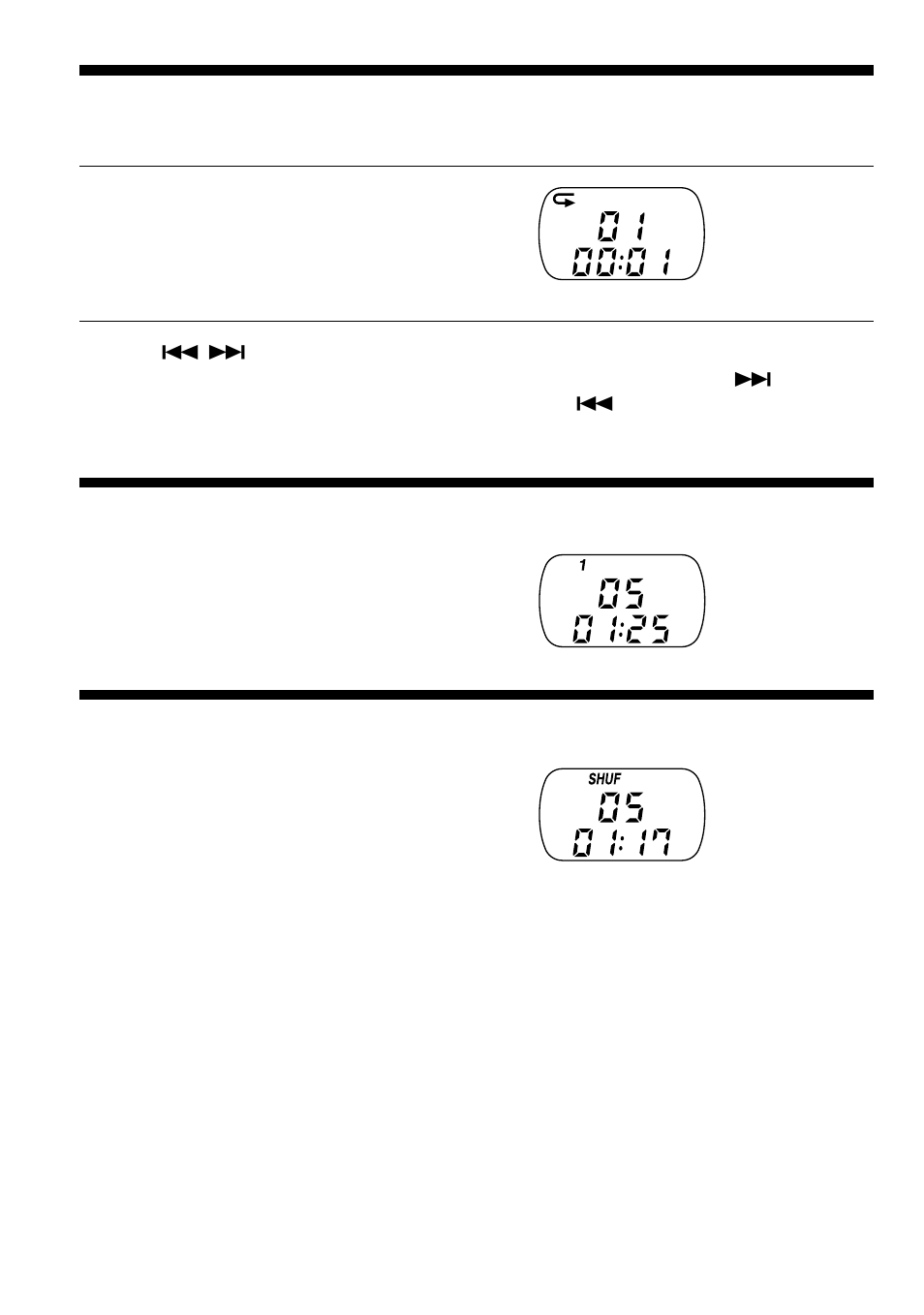 Playing tracks repeatedly (repeat play), Playing a single track (single play), Playing tracks in random order (shuffle play) | Playing tracks repeatedly, Playing a single track, Playing tracks in random order | Sony Model D-EJ715 User Manual | Page 10 / 24