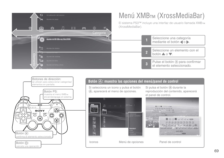 Menú.xmb™.(xrossmediabar), Menú xmb™ (xrossmediabar) | Sony 120GB Playstation 3 CECH-2001B User Manual | Page 69 / 120