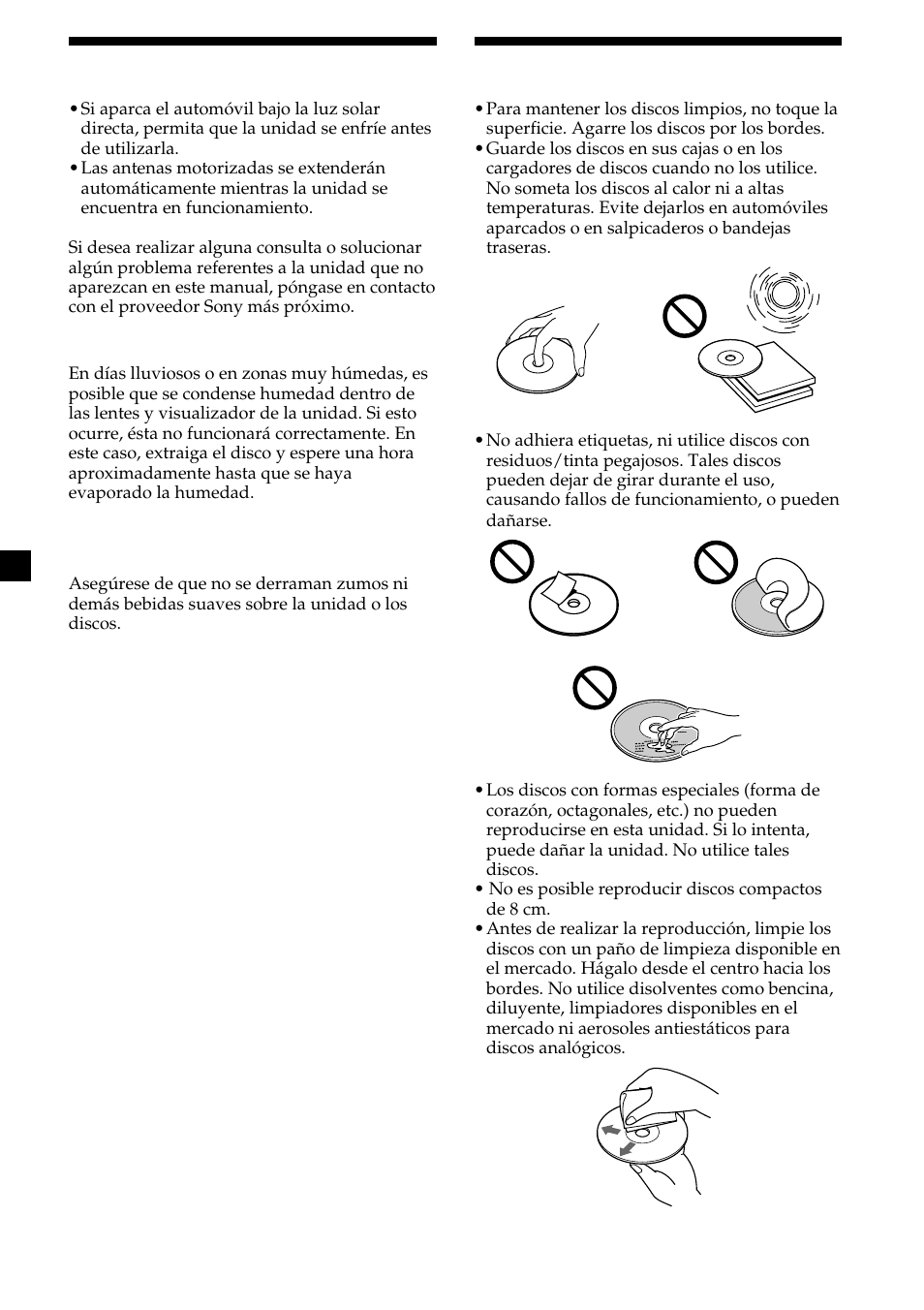 6precauciones, Notas sobre los discos | Sony CDX-CA690X User Manual | Page 32 / 80
