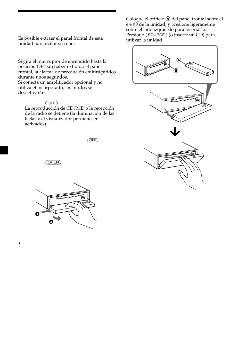 Extracción del panel frontal | Sony CDX-CA690X User Manual | Page 34 / 80