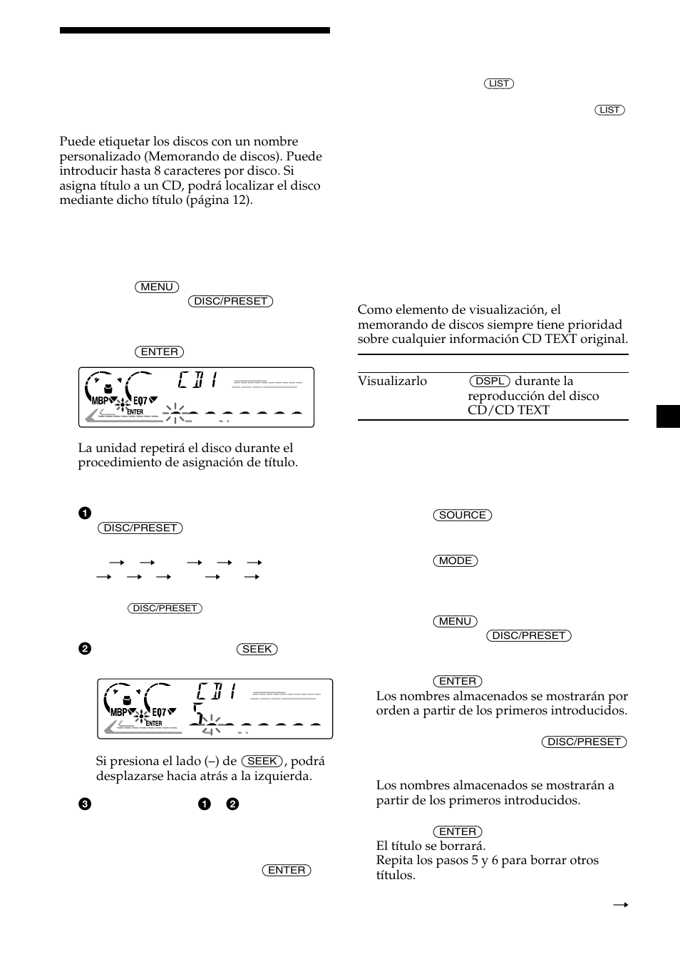 Asignación de títulos a los discos compactos | Sony CDX-CA690X User Manual | Page 37 / 80