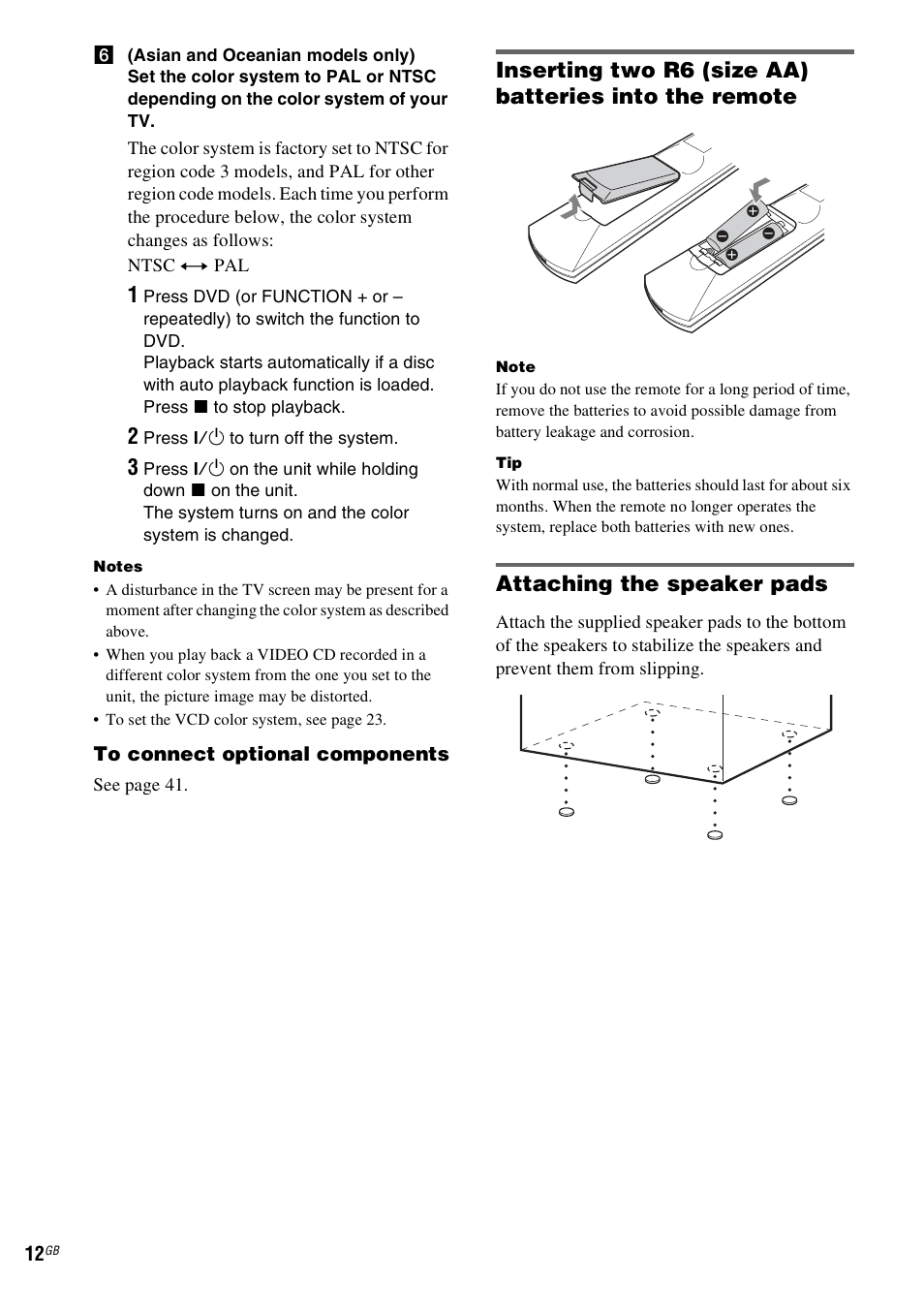 Attaching the speaker pads | Sony CMT-SX2D User Manual | Page 12 / 60