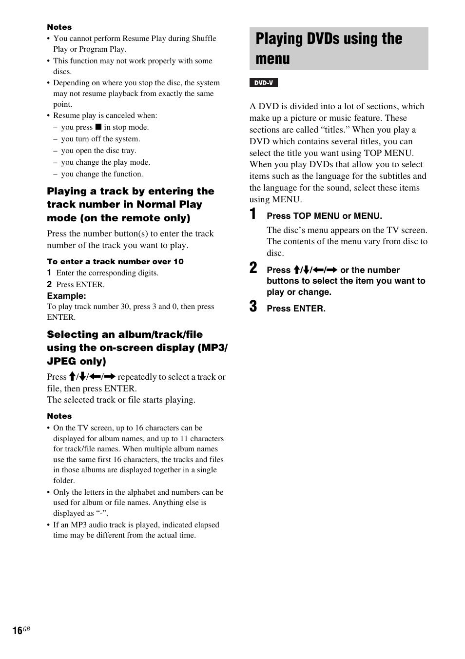 Playing dvds using the menu | Sony CMT-SX2D User Manual | Page 16 / 60