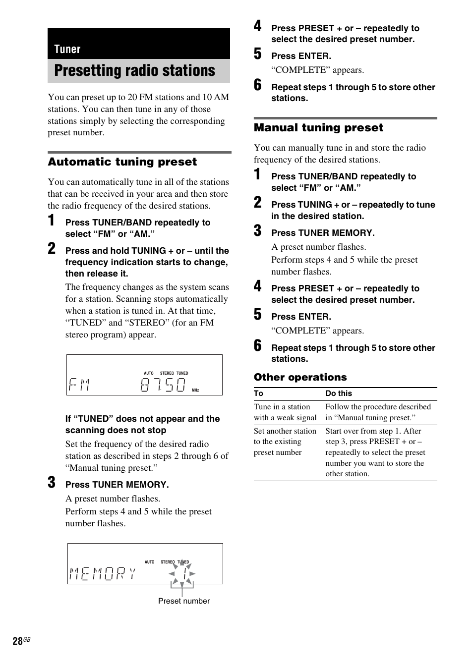 Tuner, Presetting radio stations | Sony CMT-SX2D User Manual | Page 28 / 60