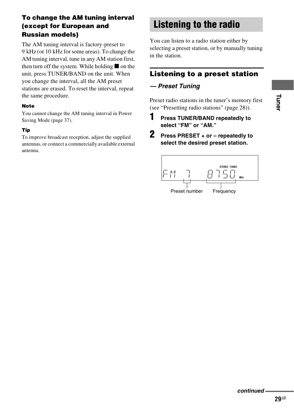 Listening to the radio, Preset tuning | Sony CMT-SX2D User Manual | Page 29 / 60