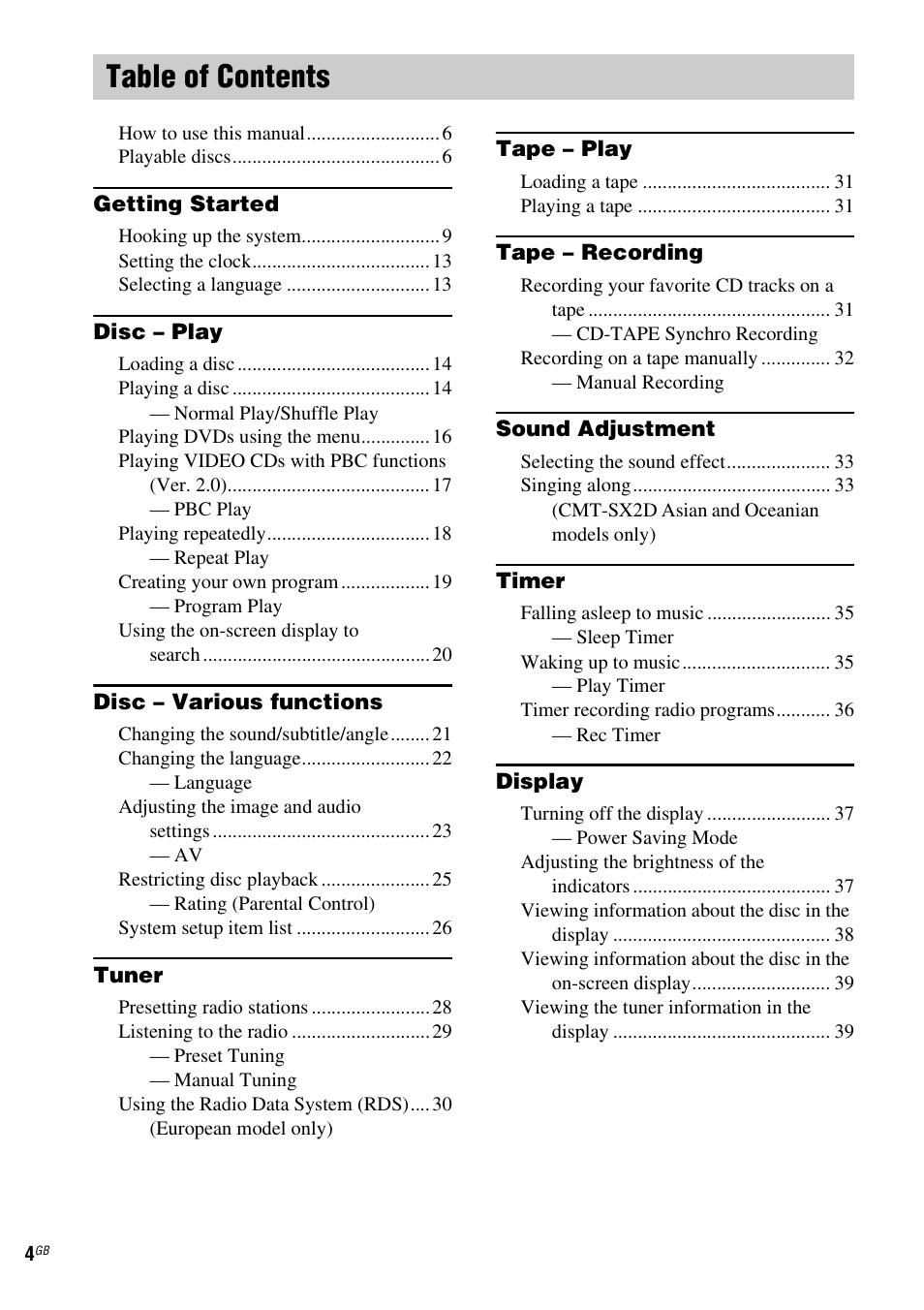 Sony CMT-SX2D User Manual | Page 4 / 60