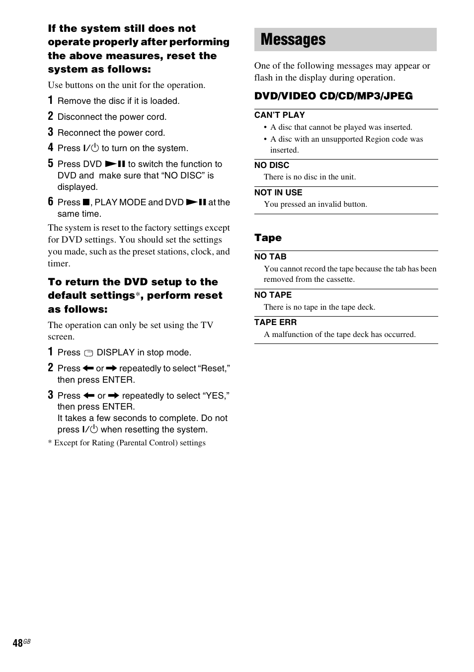 Messages | Sony CMT-SX2D User Manual | Page 48 / 60