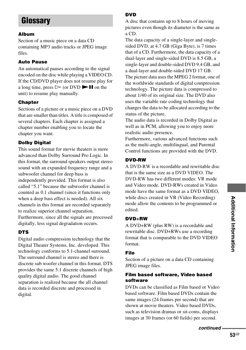 Glossary | Sony CMT-SX2D User Manual | Page 53 / 60