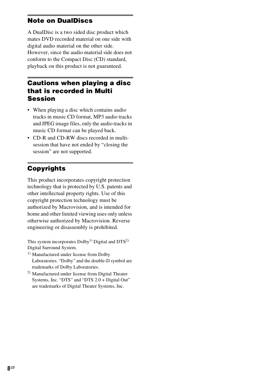 Copyrights | Sony CMT-SX2D User Manual | Page 8 / 60