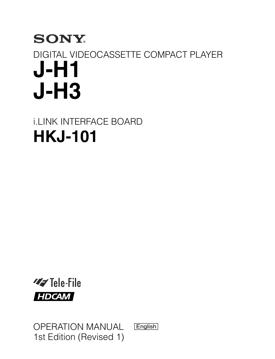 Sony HDCAM J-H1 User Manual | 53 pages