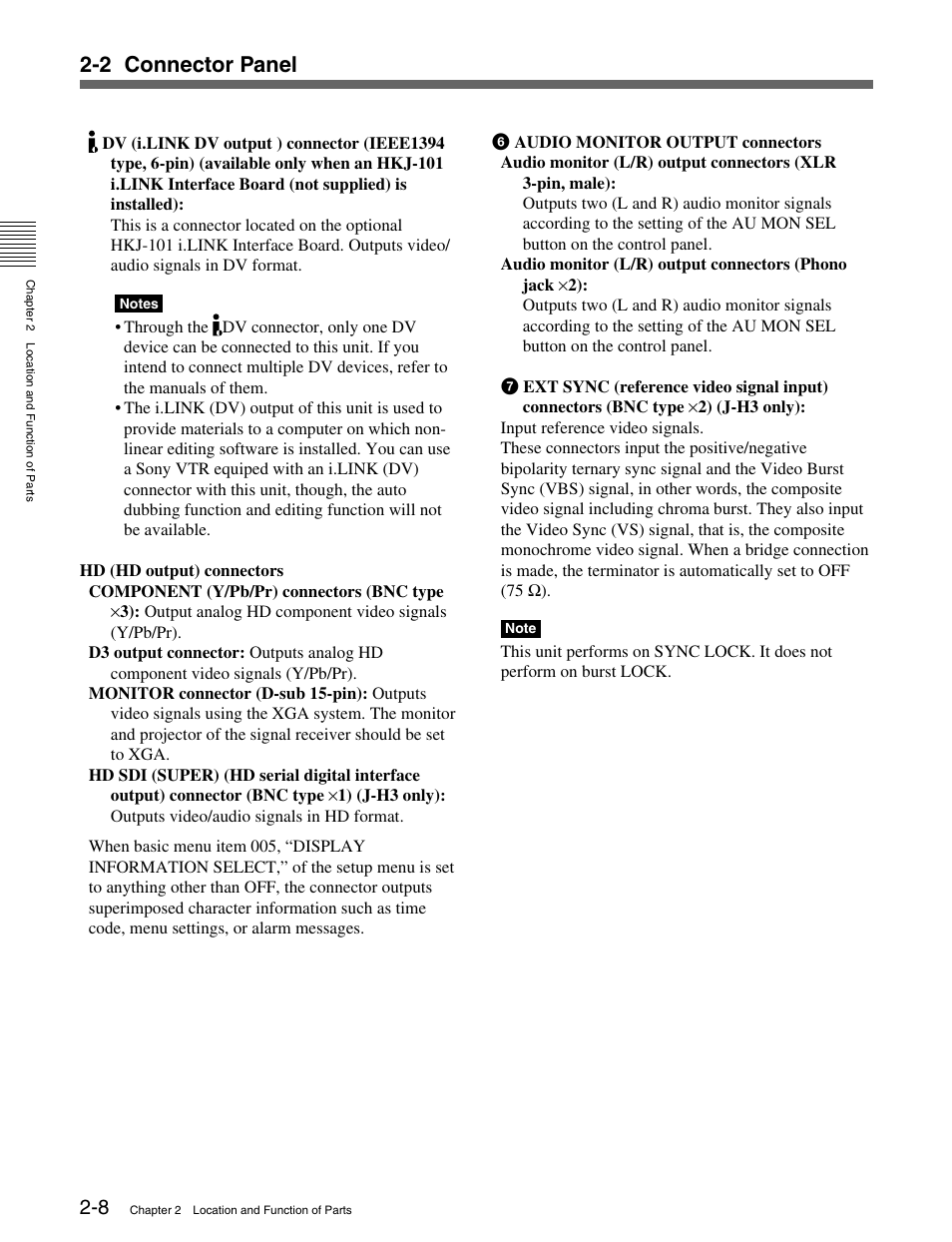2 connector panel | Sony HDCAM J-H1 User Manual | Page 19 / 53