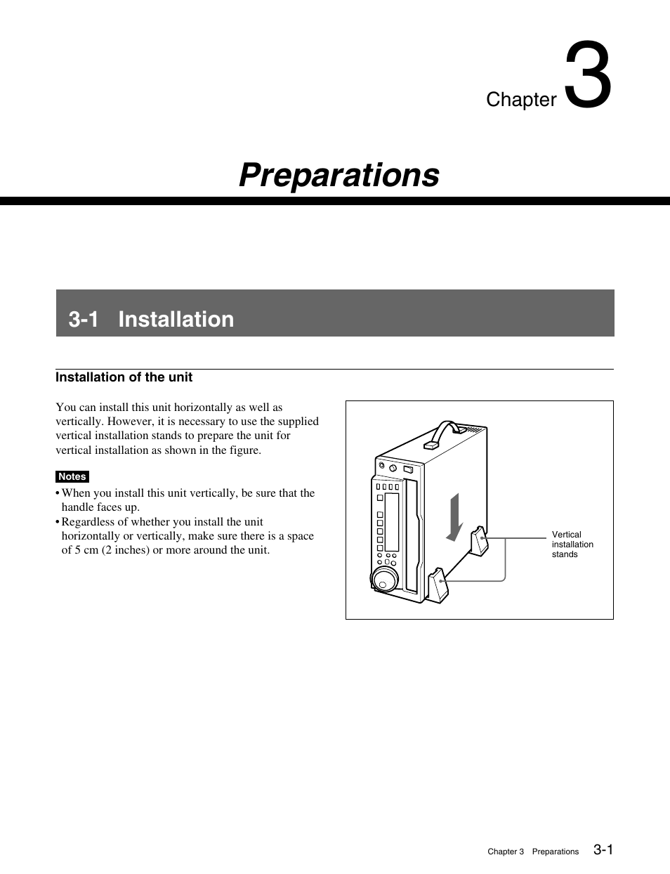 Chapter 3 preparations, 1 installation, 1 installation -1 | Preparations | Sony HDCAM J-H1 User Manual | Page 20 / 53
