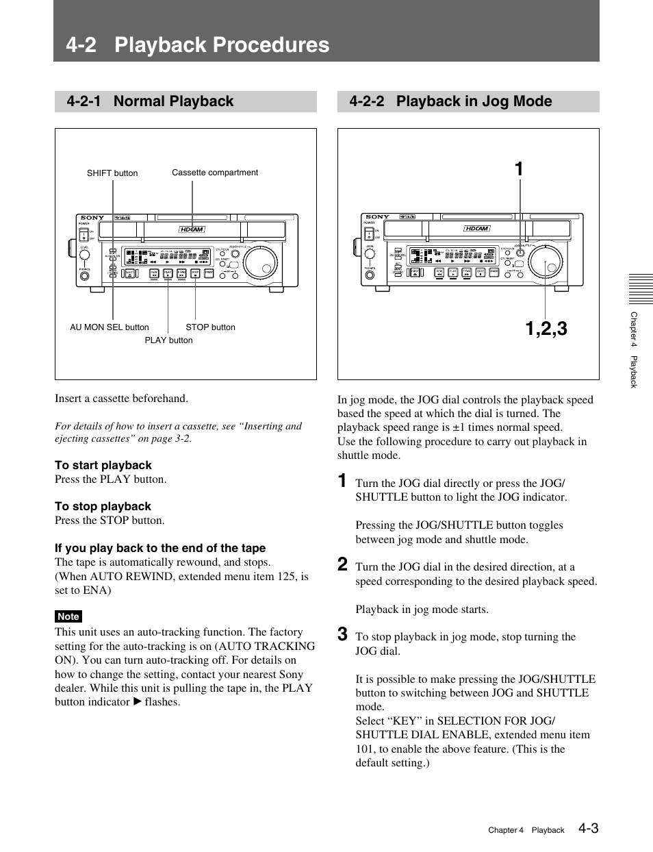 2 playback procedures, 2-1 normal playback, 2-2 playback in jog mode | 2 playback procedures -3 | Sony HDCAM J-H1 User Manual | Page 24 / 53
