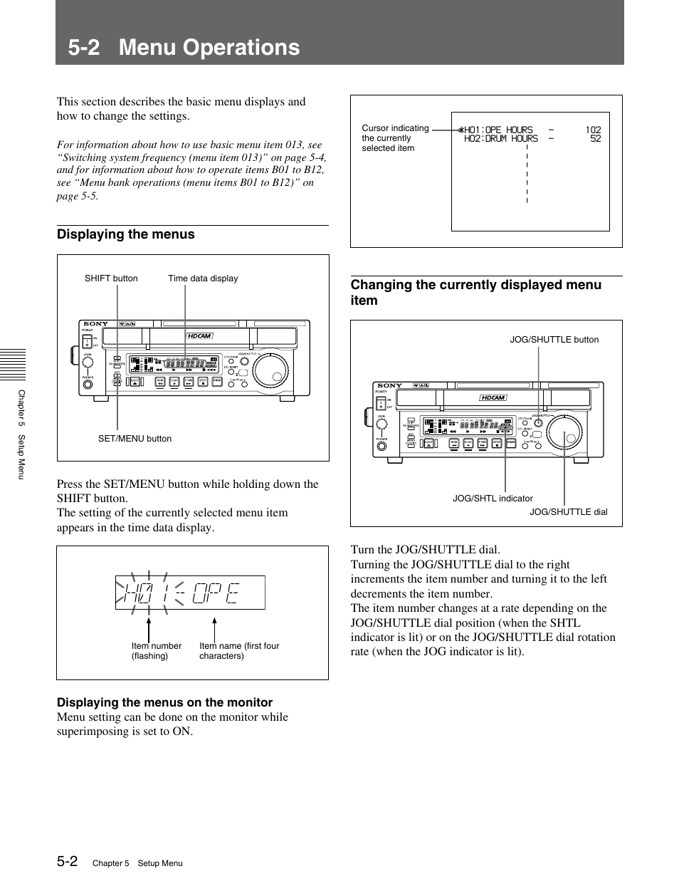 2 menu operations, 2 menu operations -2 | Sony HDCAM J-H1 User Manual | Page 32 / 53