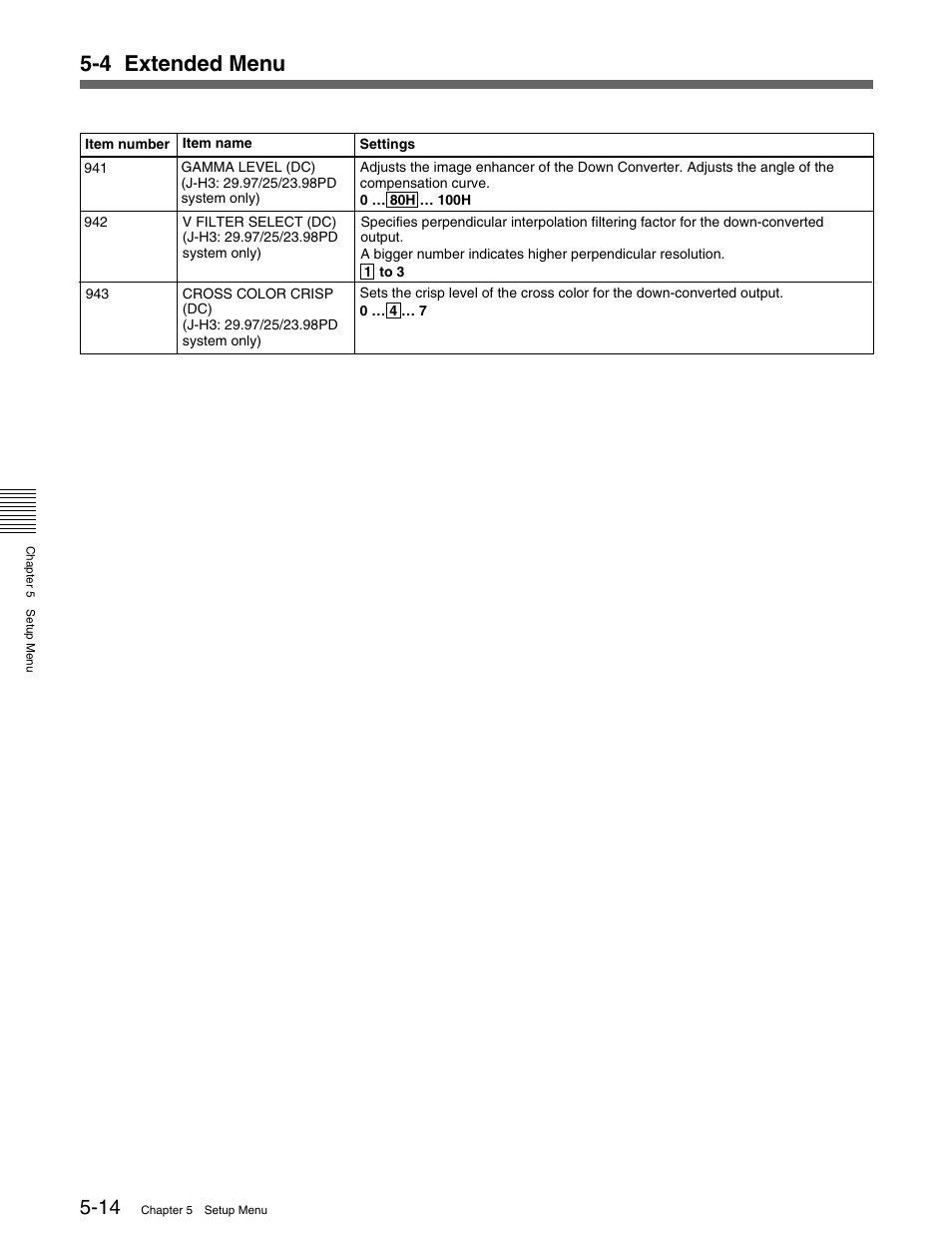 4 extended menu | Sony HDCAM J-H1 User Manual | Page 44 / 53