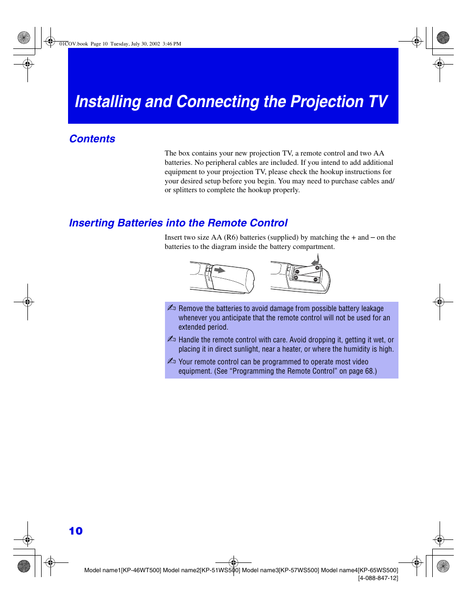 Sony KP 46WT500 User Manual | Page 10 / 82