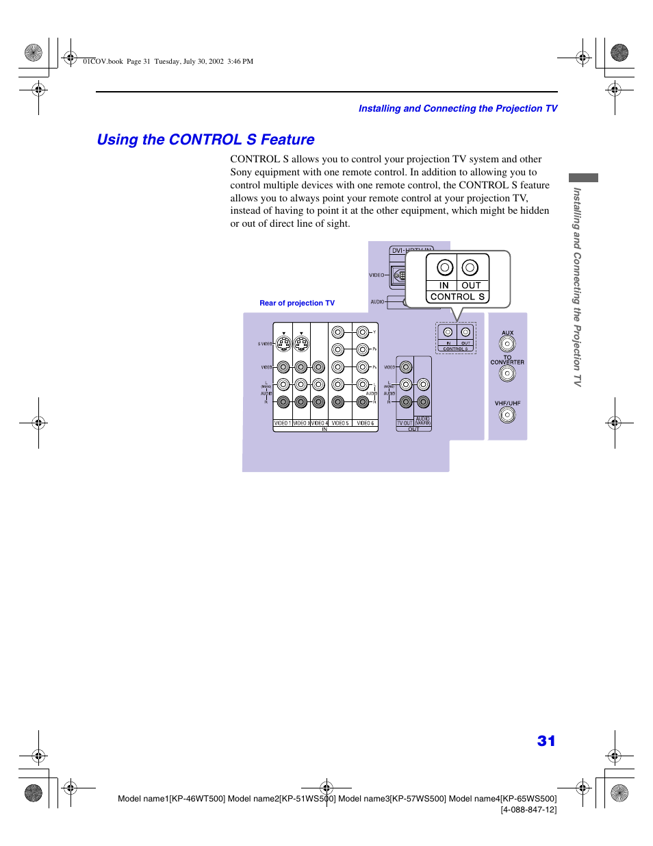 Using the control s feature | Sony KP 46WT500 User Manual | Page 31 / 82