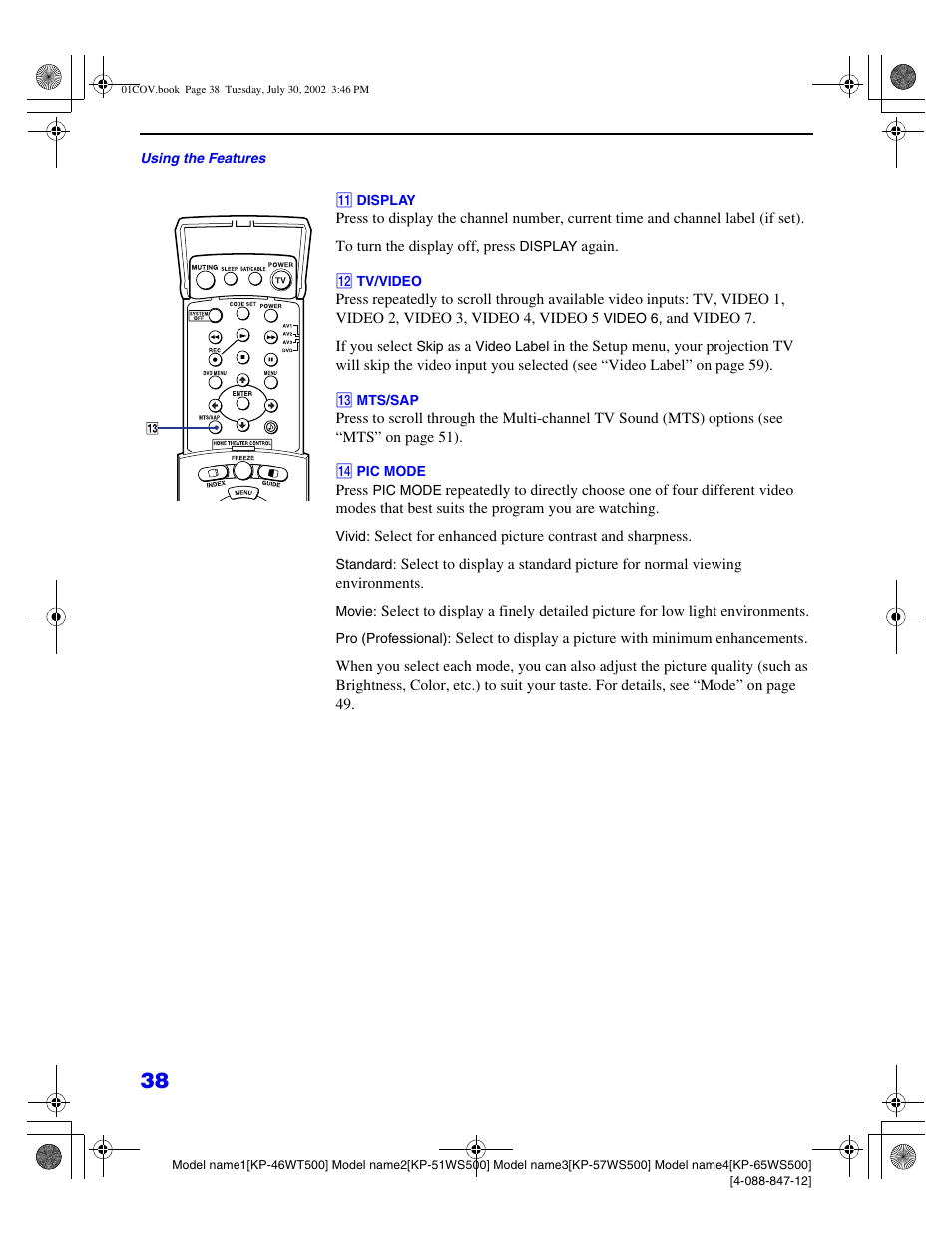 Sony KP 46WT500 User Manual | Page 38 / 82