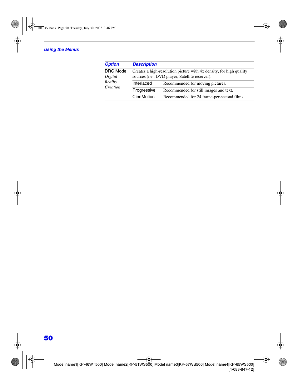 Sony KP 46WT500 User Manual | Page 50 / 82