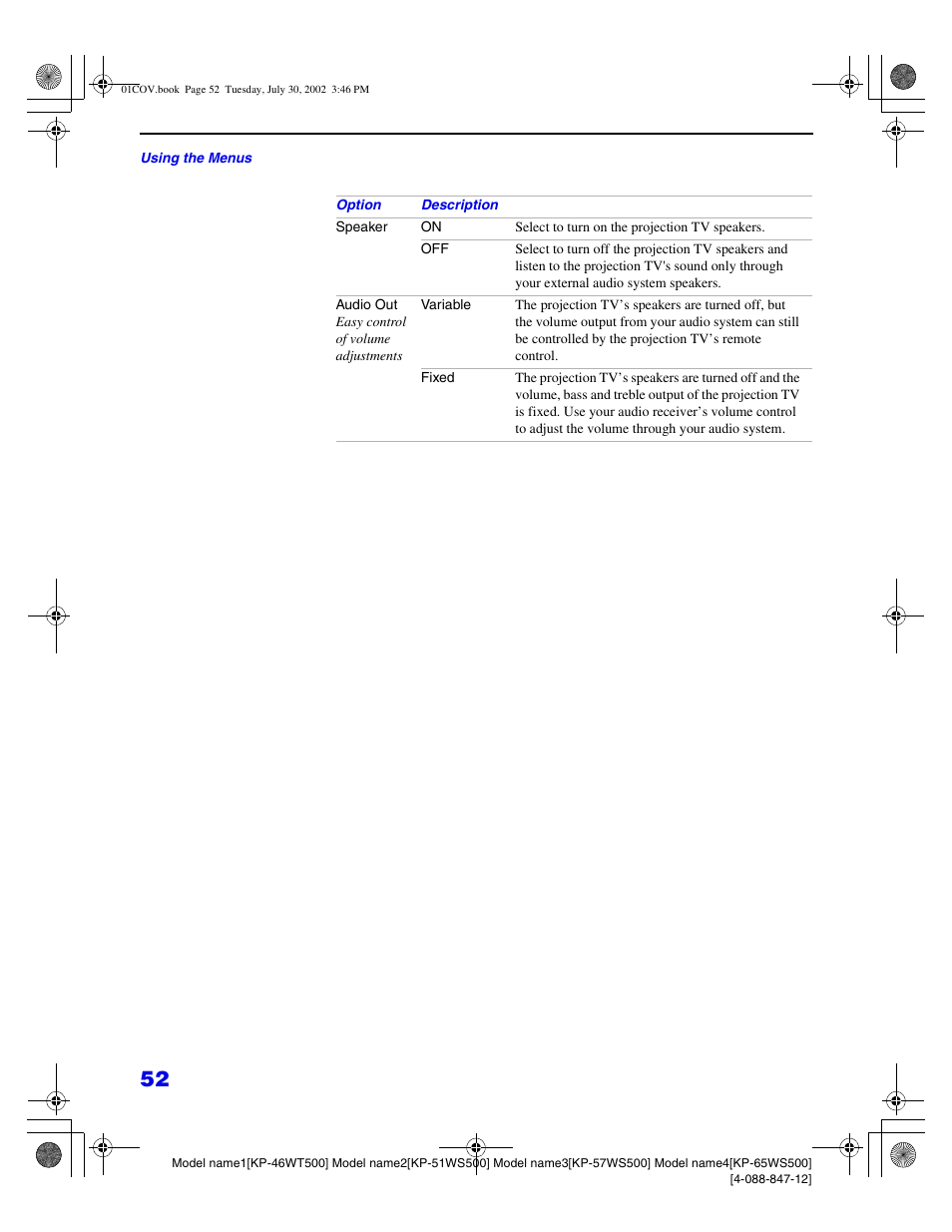 Sony KP 46WT500 User Manual | Page 52 / 82