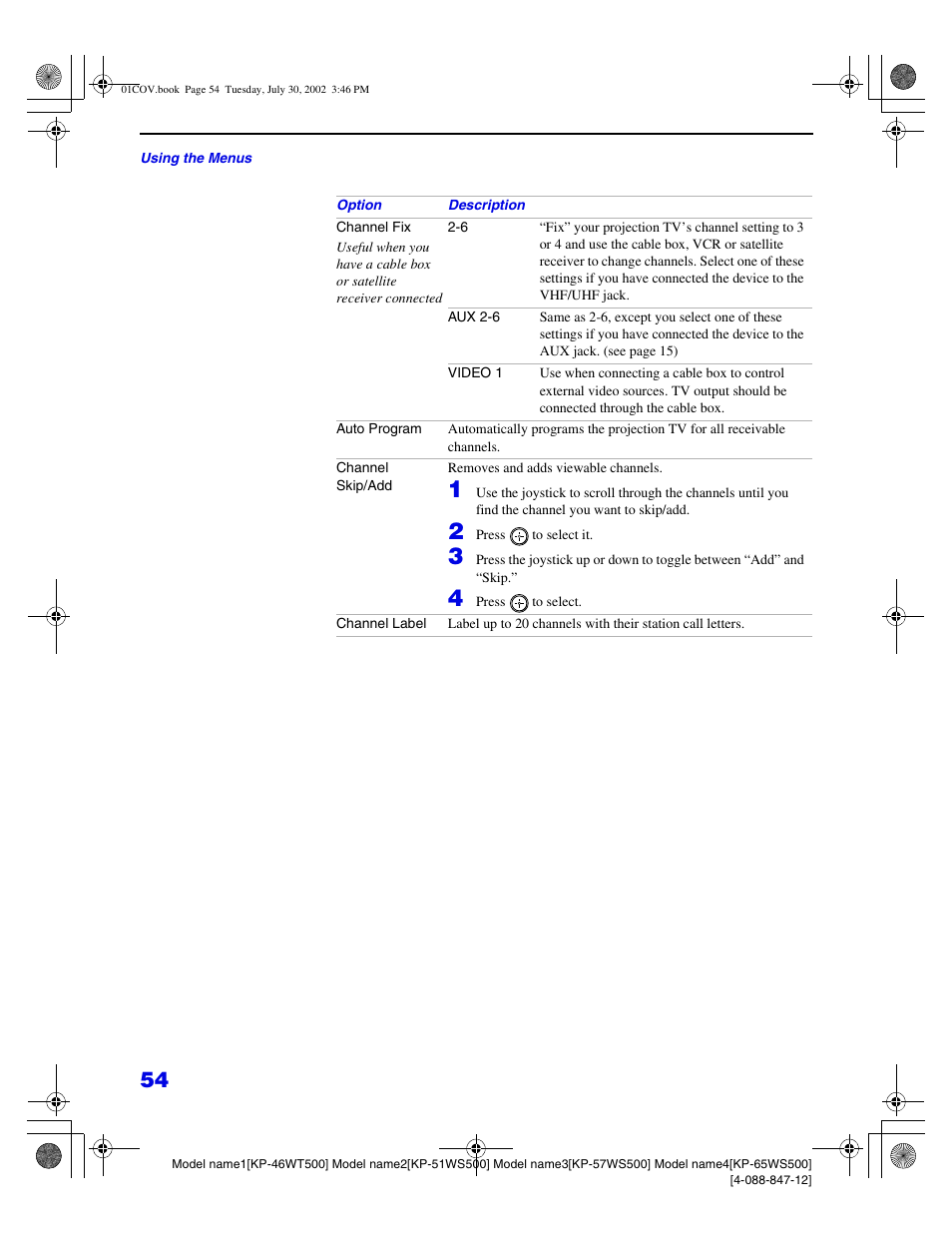 Sony KP 46WT500 User Manual | Page 54 / 82