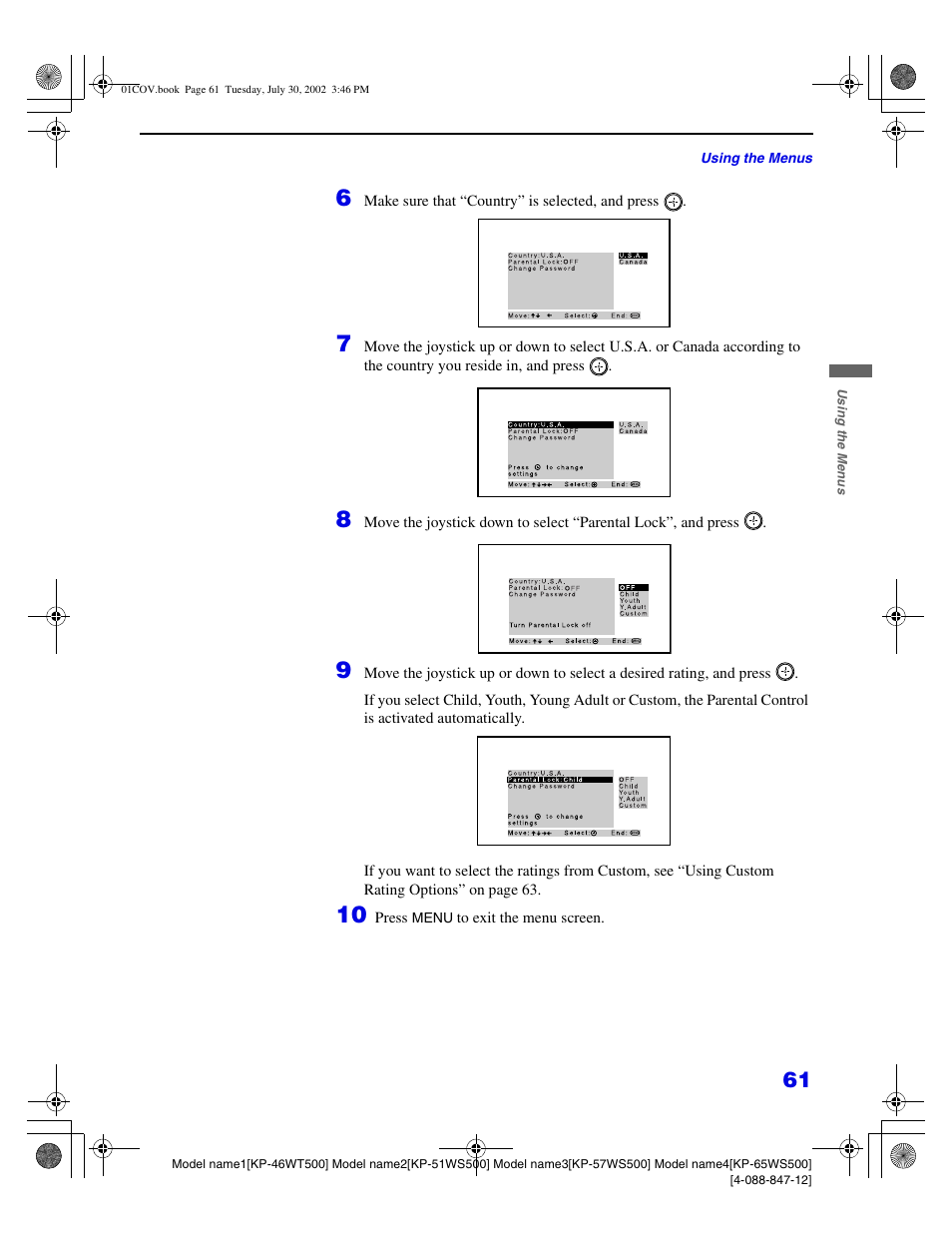 Sony KP 46WT500 User Manual | Page 61 / 82