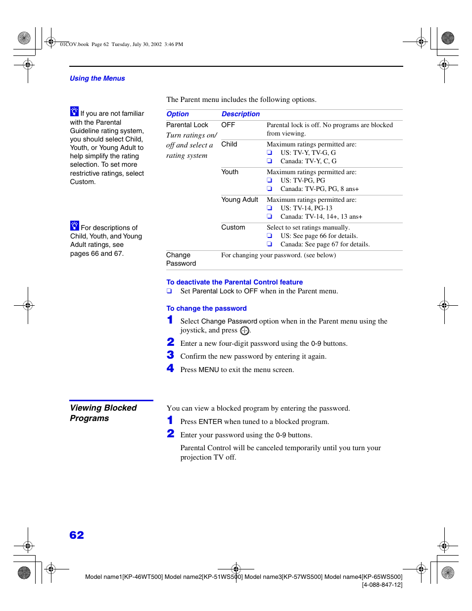 Sony KP 46WT500 User Manual | Page 62 / 82