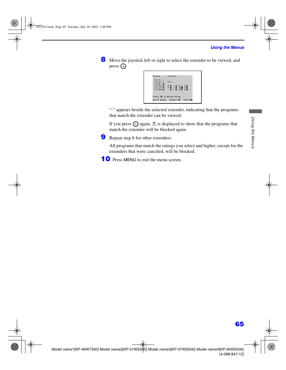 Sony KP 46WT500 User Manual | Page 65 / 82