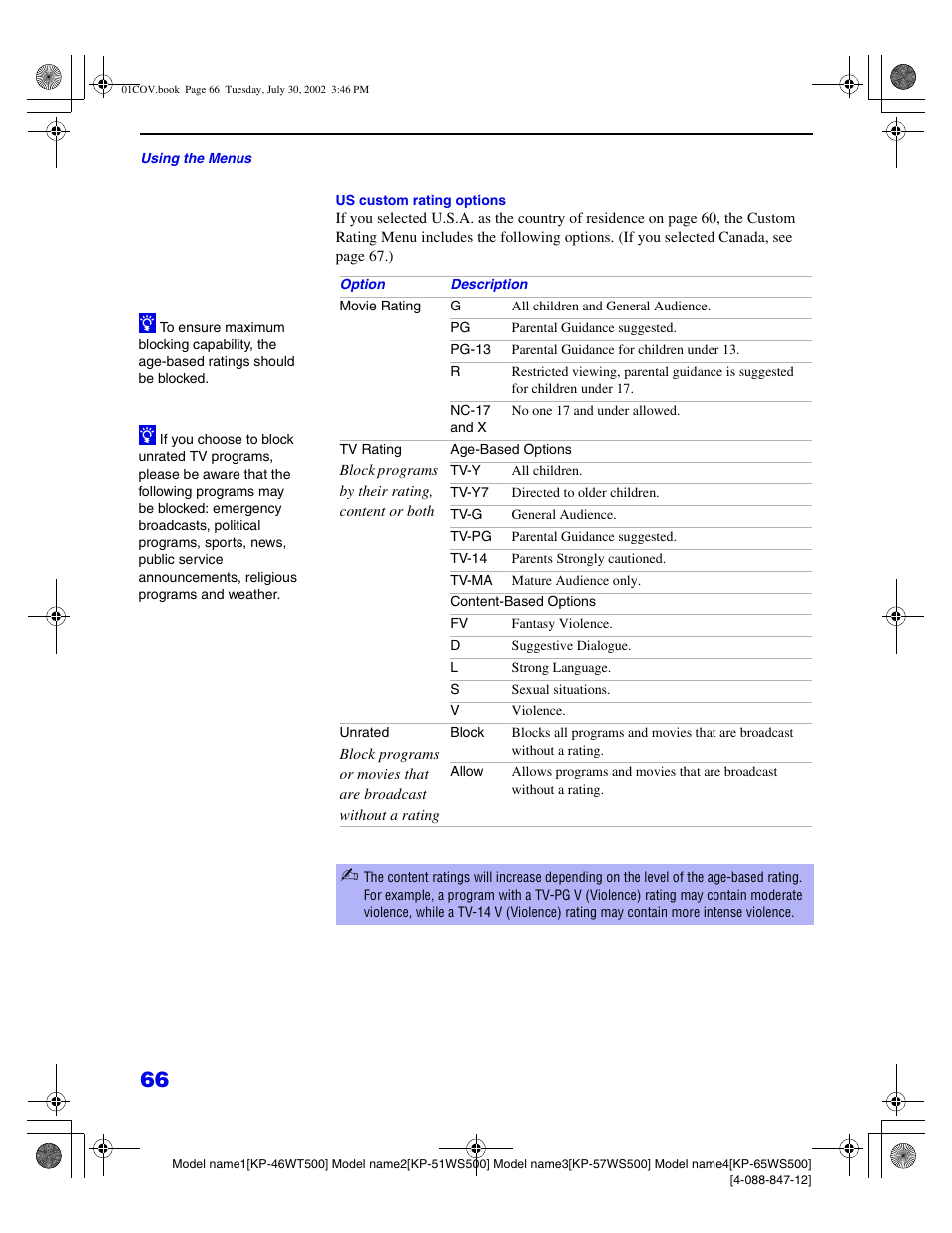 Sony KP 46WT500 User Manual | Page 66 / 82