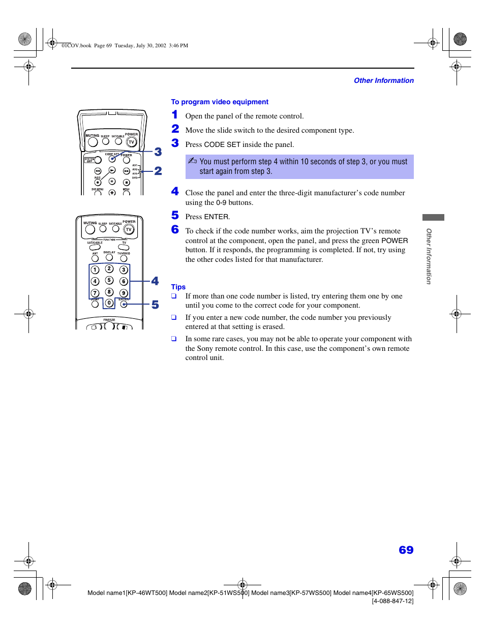 Sony KP 46WT500 User Manual | Page 69 / 82