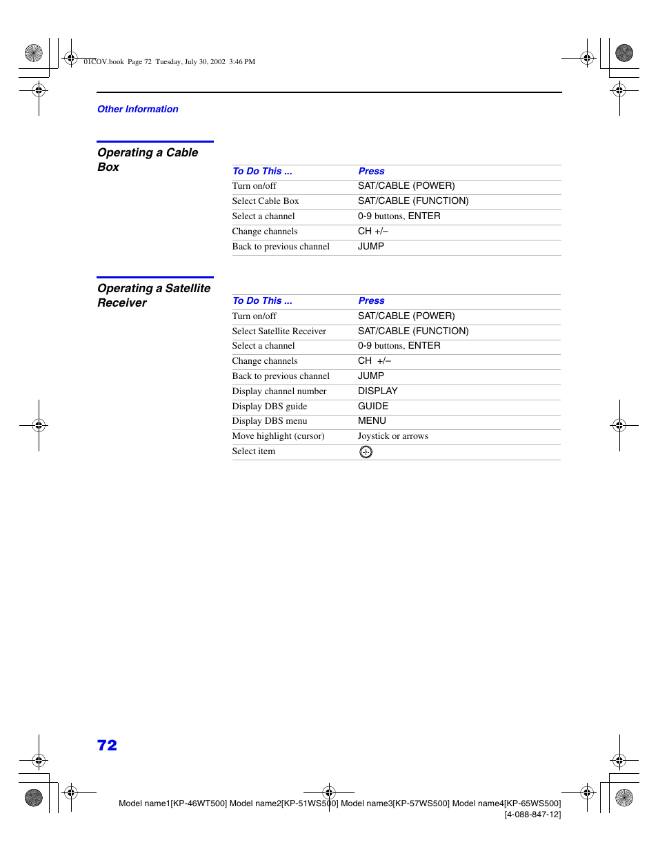 Sony KP 46WT500 User Manual | Page 72 / 82