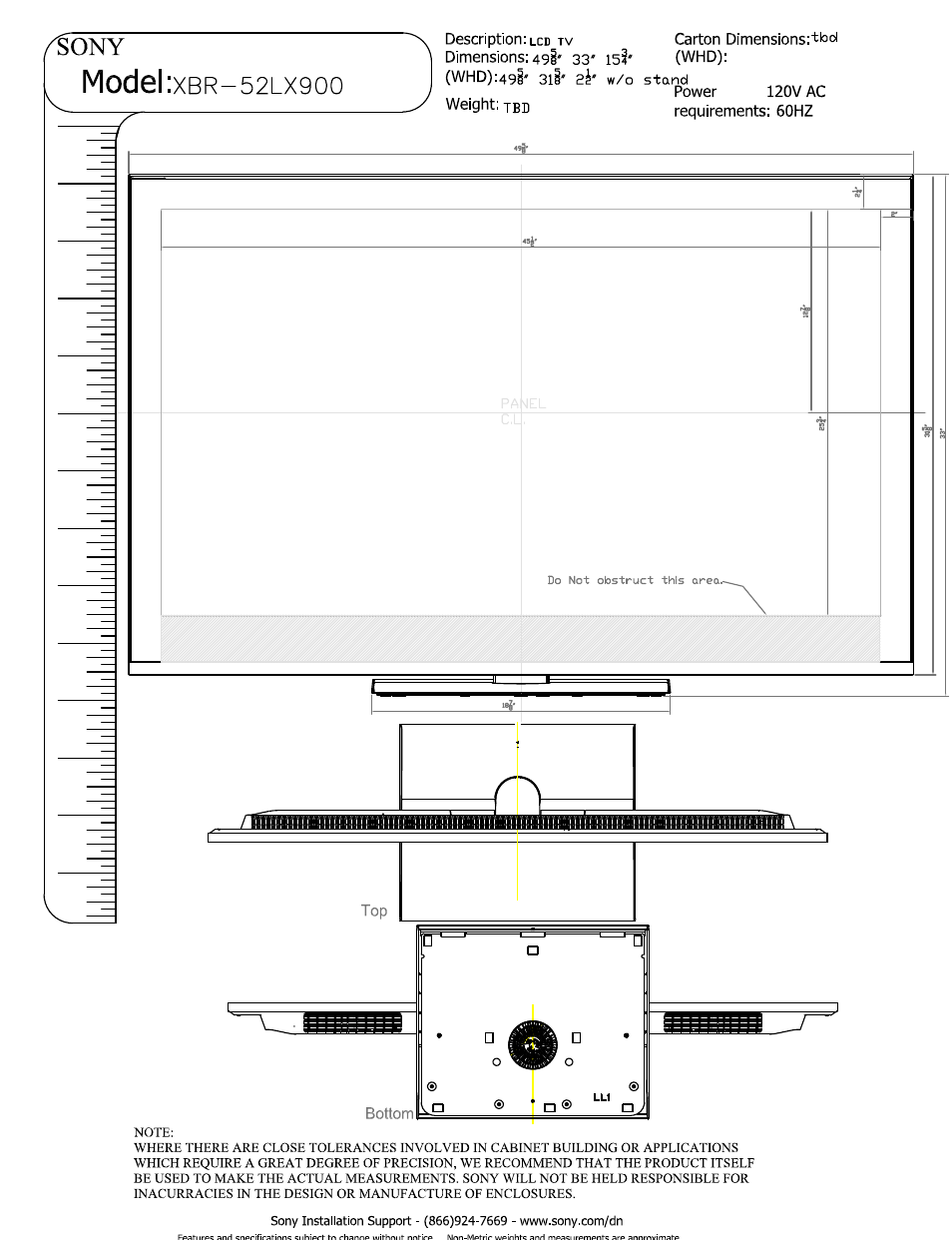 Sony XBR-52LX900 User Manual | 2 pages