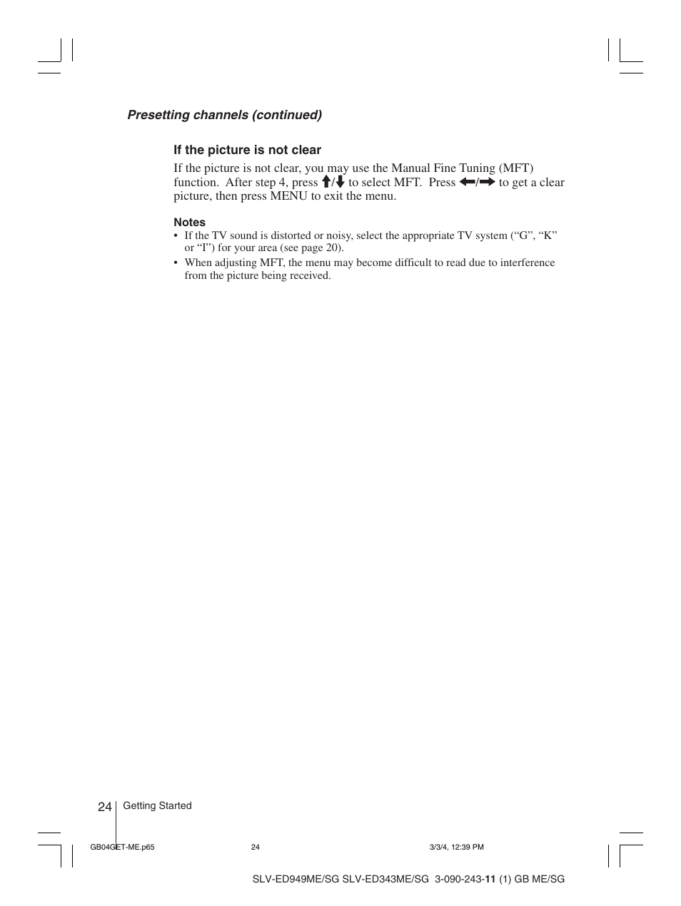 Presetting channels (continued) | Sony SLV-ED949SG User Manual | Page 24 / 68