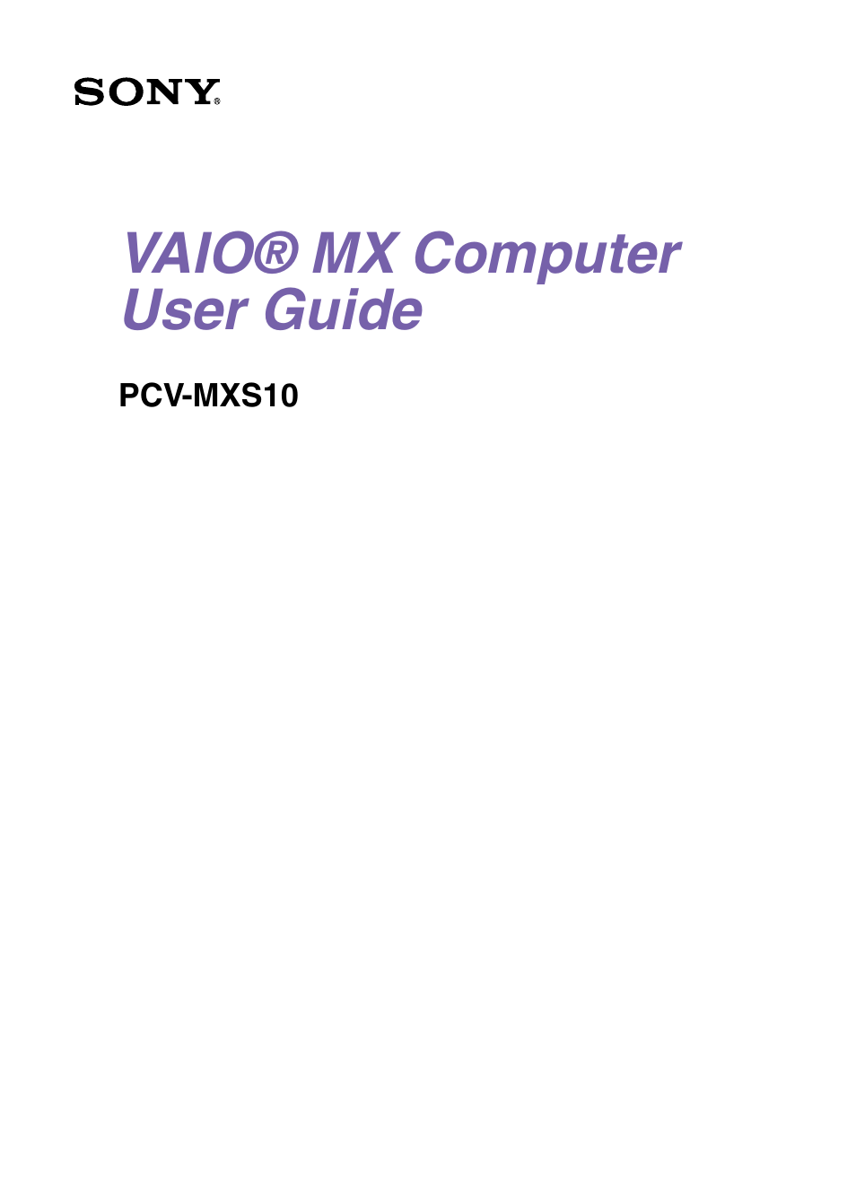 Sony PCV-MXS10 User Manual | 56 pages