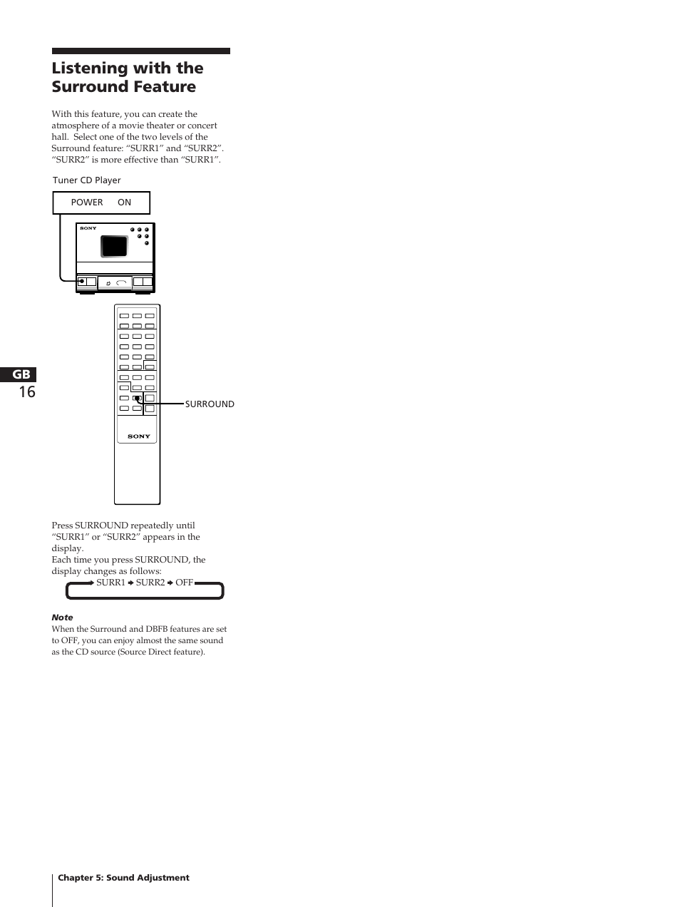 Listening with the surround feature | Sony TC-TX1 User Manual | Page 16 / 95