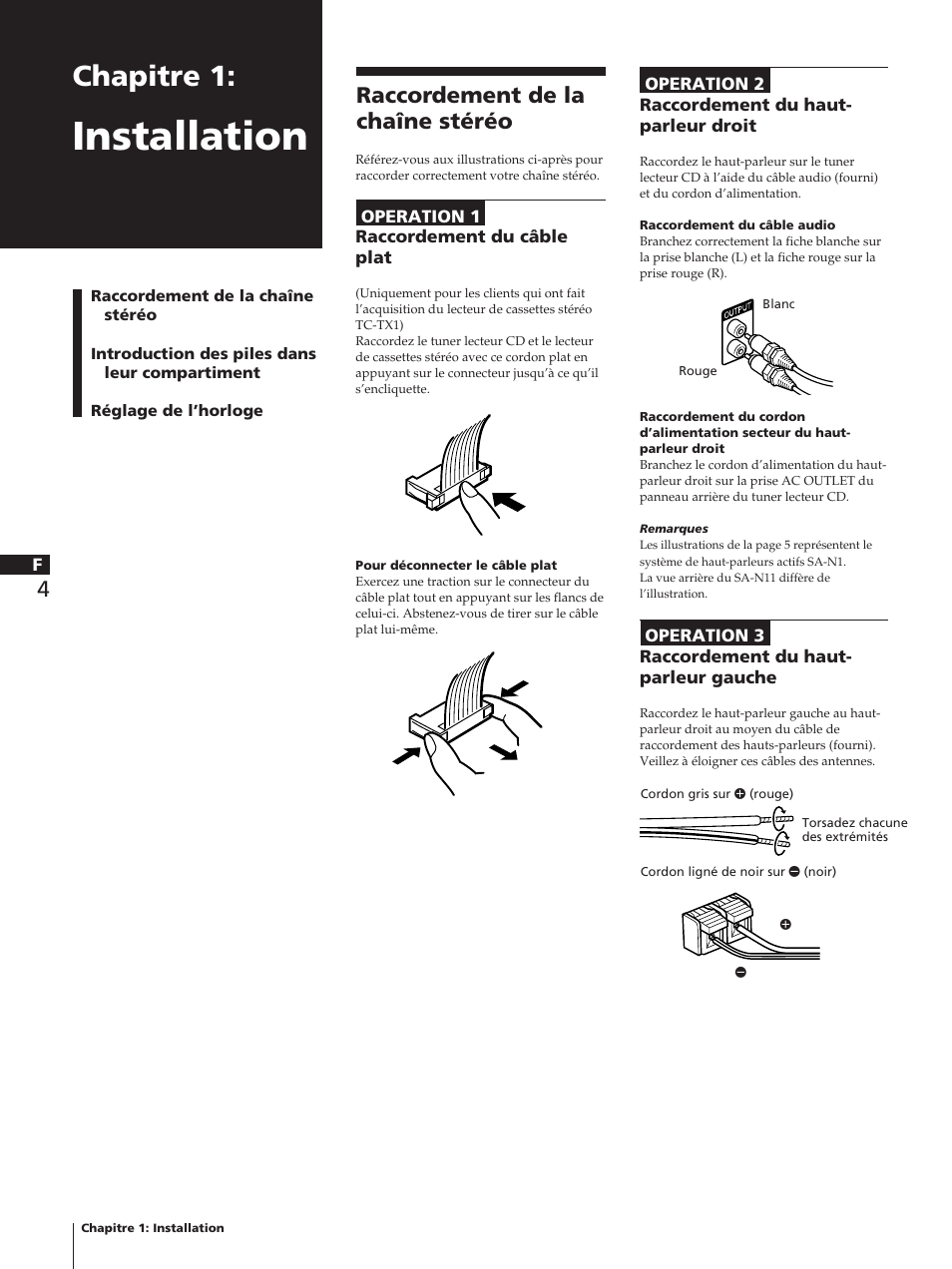 Installation, Chapitre 1, Raccordement de la chaîne stéréo | Sony TC-TX1 User Manual | Page 26 / 95