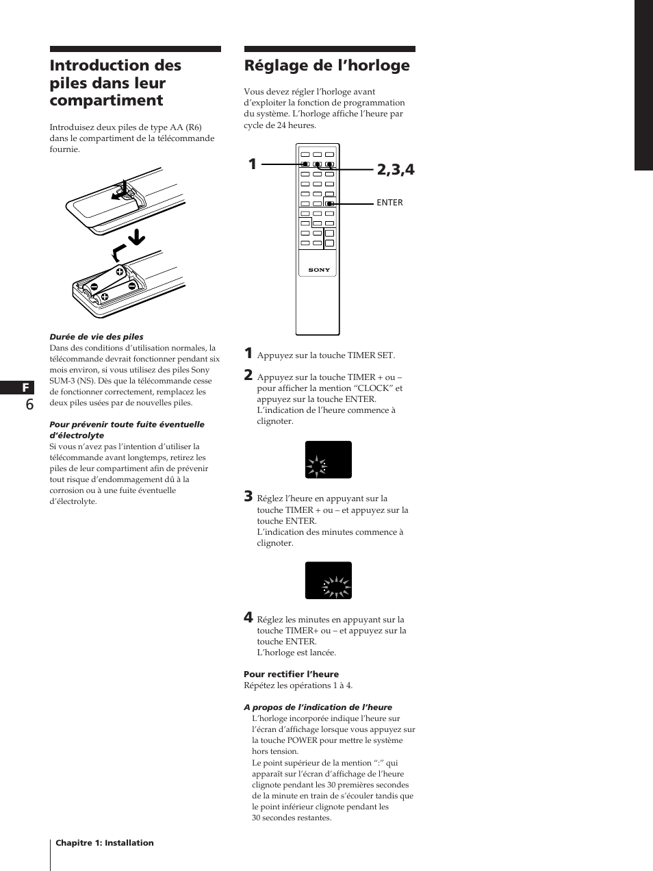 Introduction des piles dans leur compartiment, Réglage de l’horloge | Sony TC-TX1 User Manual | Page 28 / 95