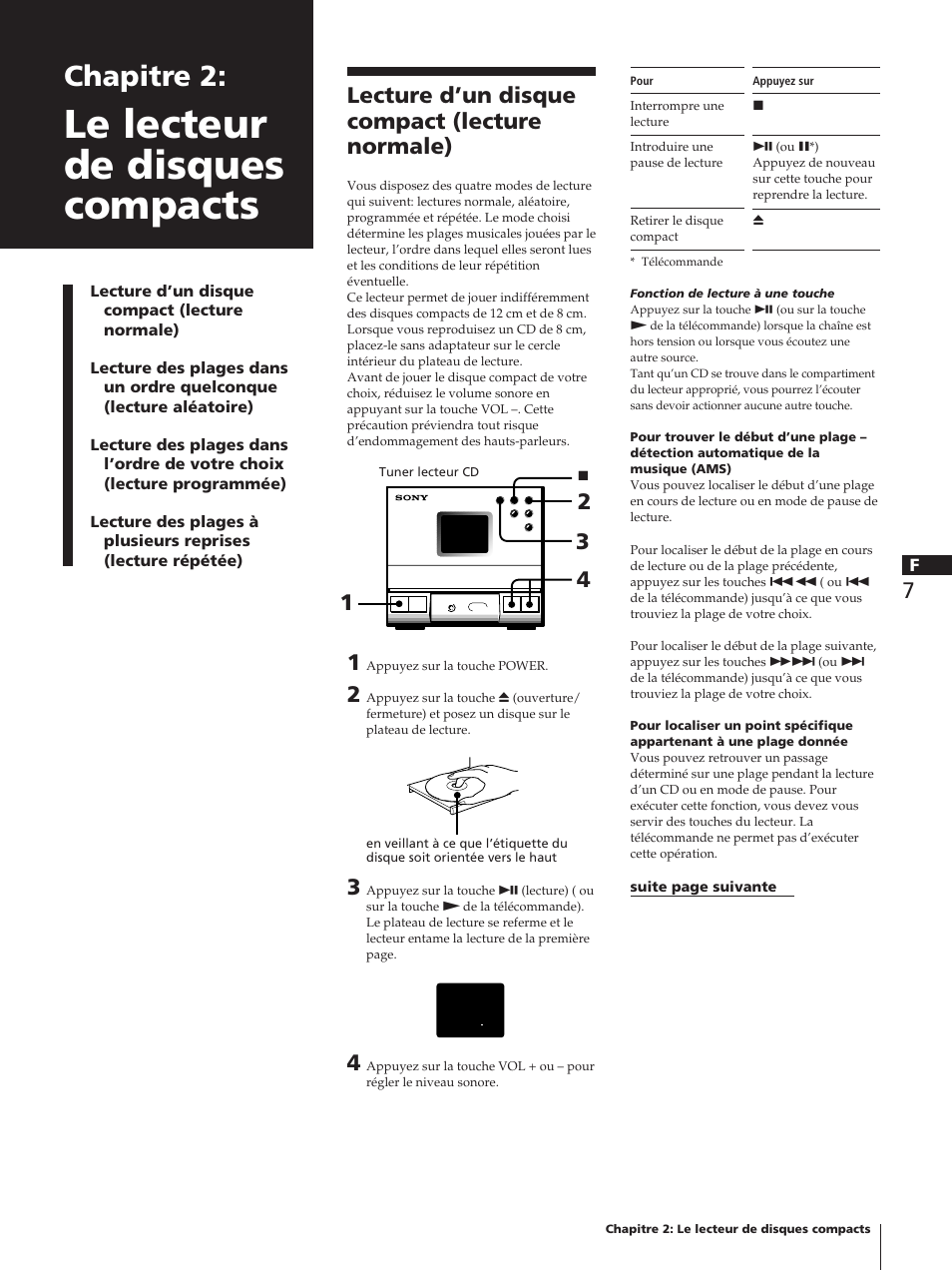 Le lecteur de disques compacts, Chapitre 2, Lecture d’un disque compact (lecture normale) | Sony TC-TX1 User Manual | Page 29 / 95