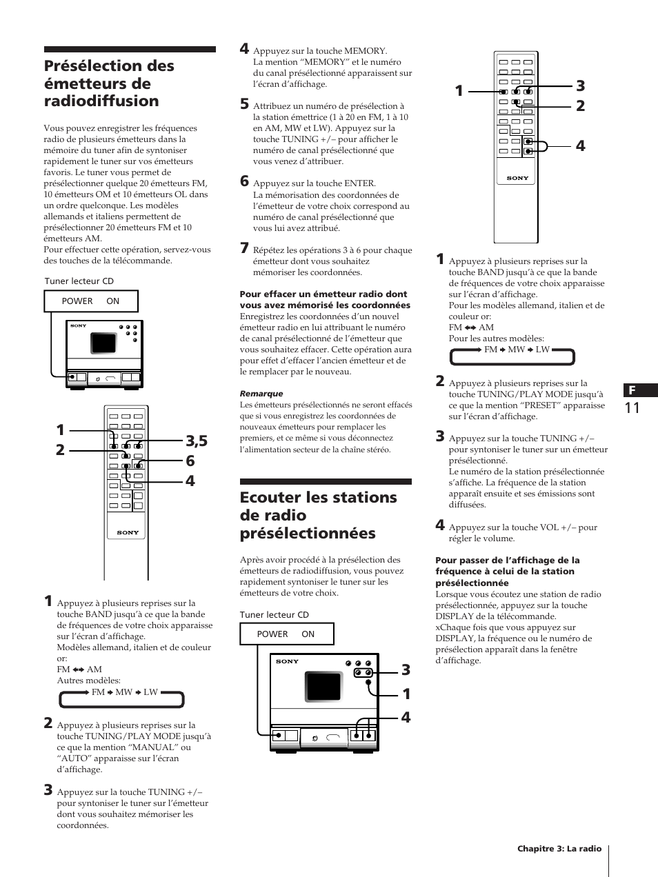 11 présélection des émetteurs de radiodiffusion, Ecouter les stations de radio présélectionnées | Sony TC-TX1 User Manual | Page 33 / 95