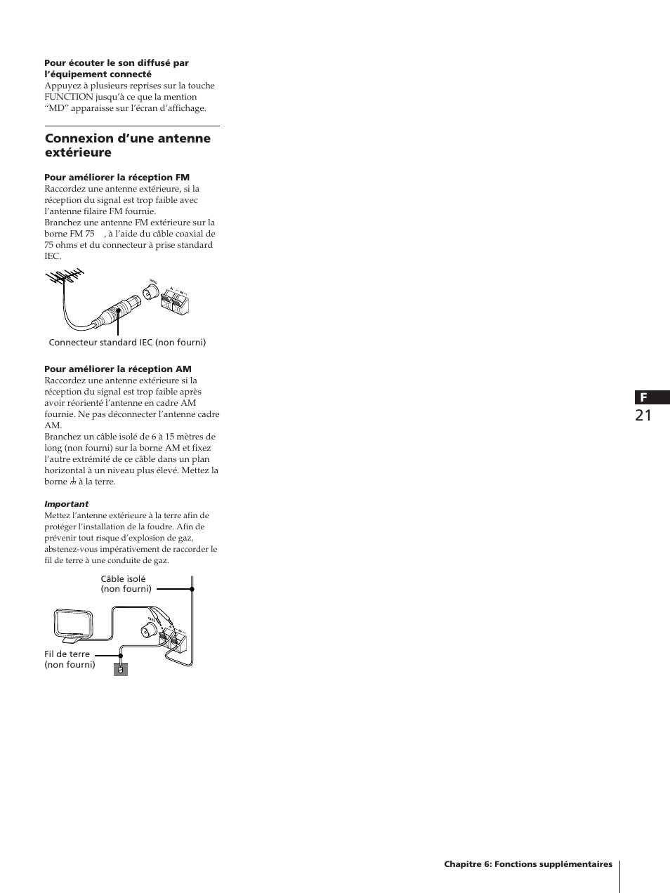 Connexion d’une antenne extérieure | Sony TC-TX1 User Manual | Page 43 / 95