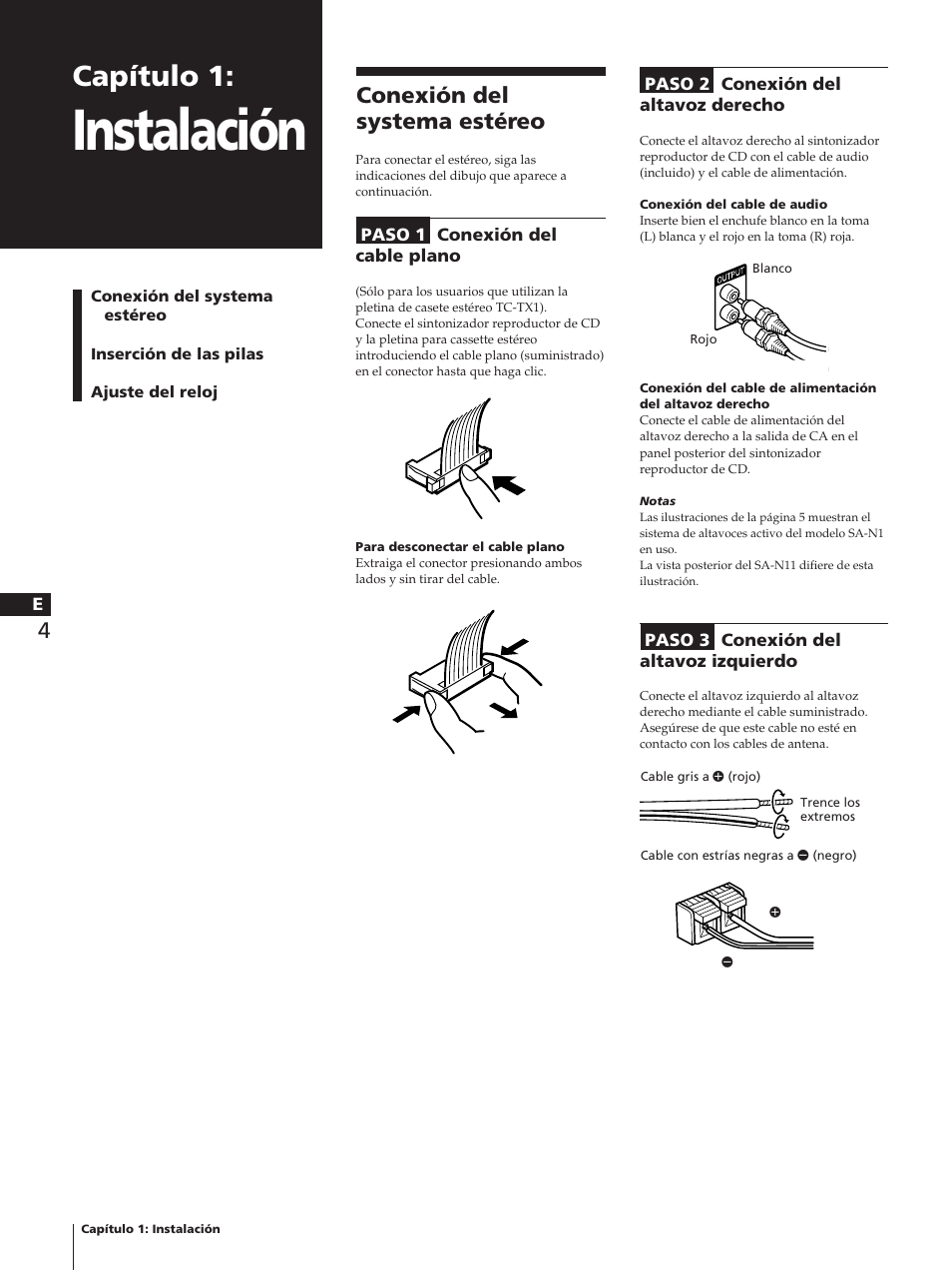 Instalación, Capítulo 1, Conexión del systema estéreo | Sony TC-TX1 User Manual | Page 52 / 95