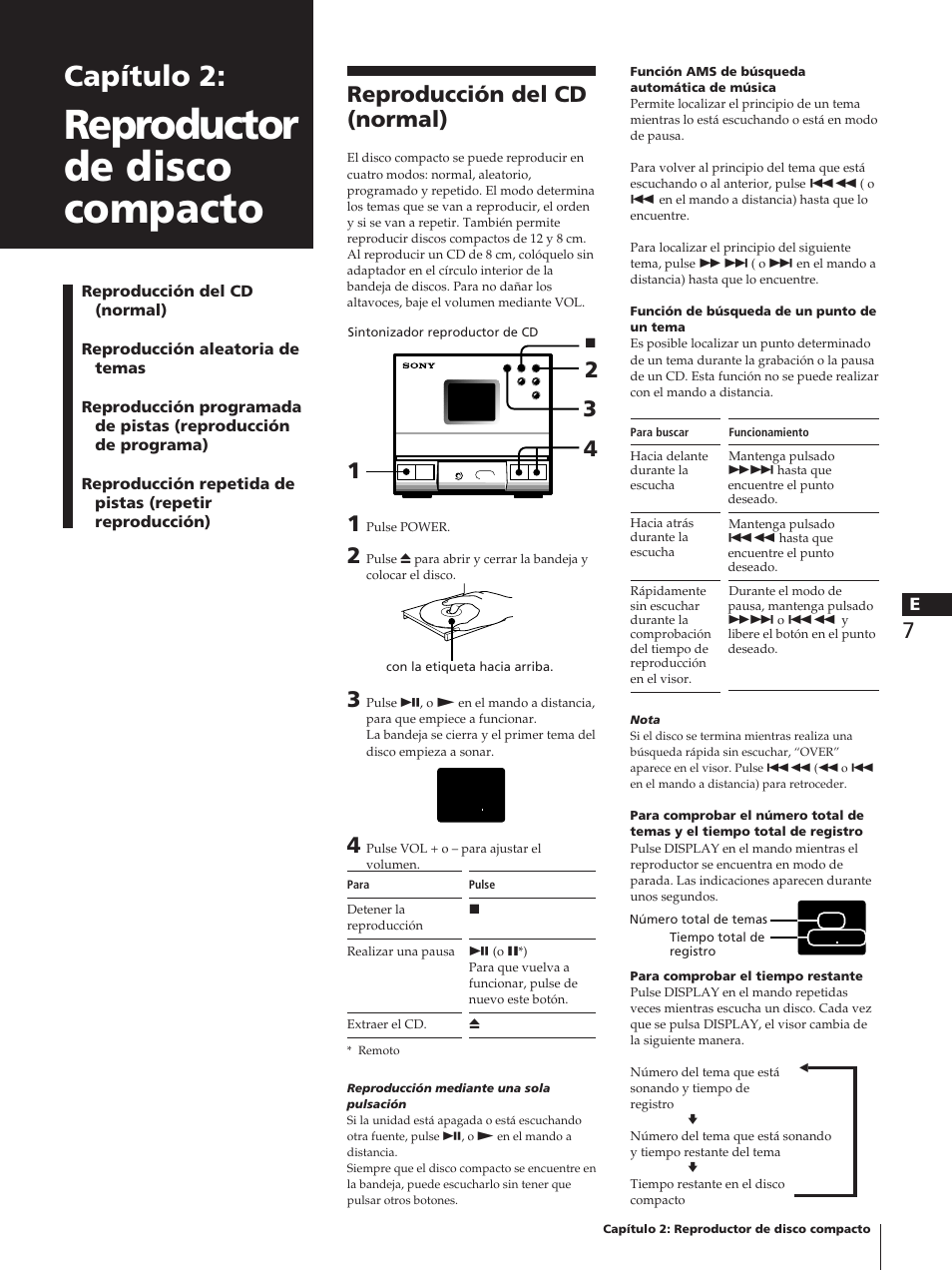 Reproductor de disco compacto, Capítulo 2, Reproducción del cd (normal) | Sony TC-TX1 User Manual | Page 55 / 95