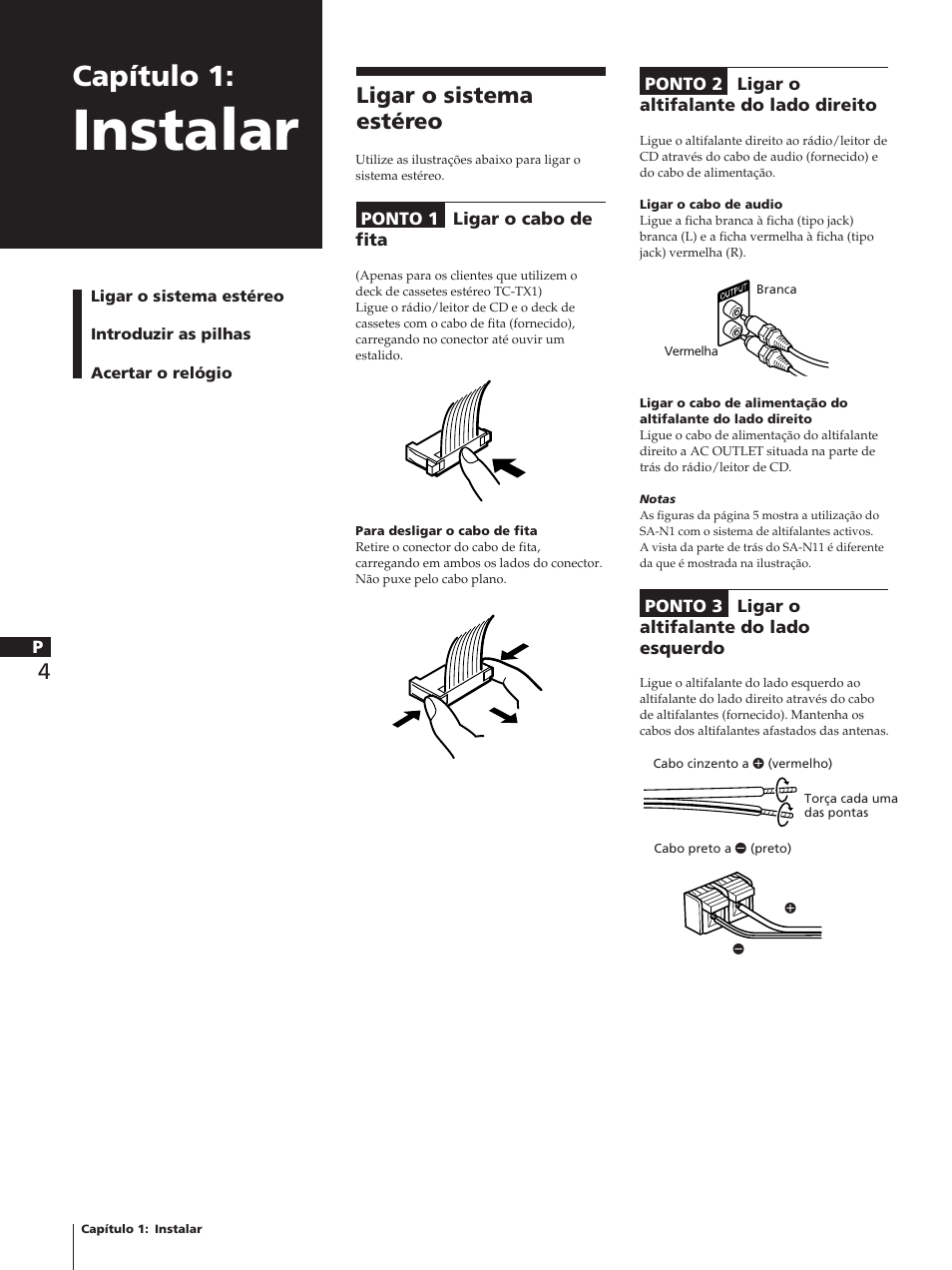 Instalar, Capítulo 1, Ligar o sistema estéreo | Sony TC-TX1 User Manual | Page 74 / 95