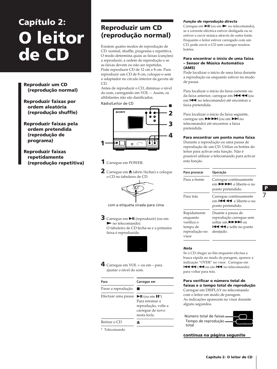 O leitor de cd, Capítulo 2, Reproduzir um cd (reprodução normal) | Sony TC-TX1 User Manual | Page 77 / 95