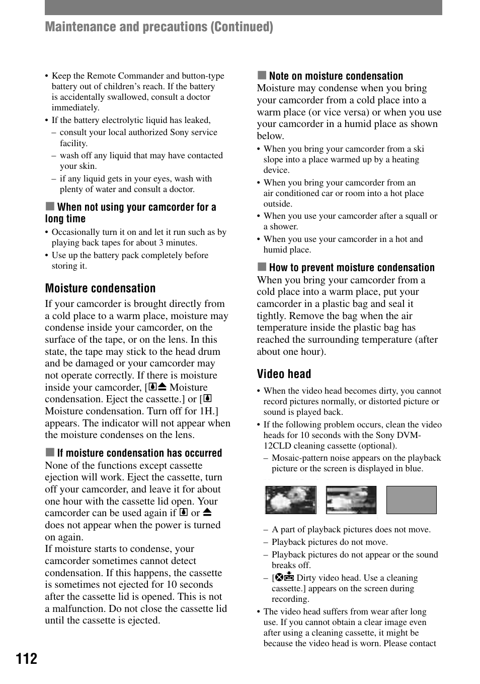 Maintenance and precautions (continued) | Sony HVR-A1N User Manual | Page 112 / 128